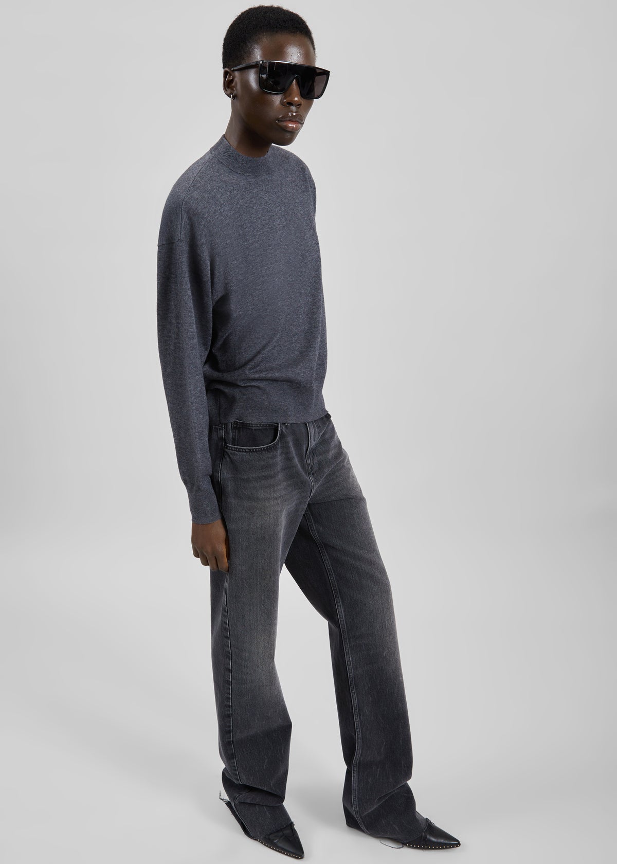 Rue Padded High Neck Sweater - Dark Grey - 3