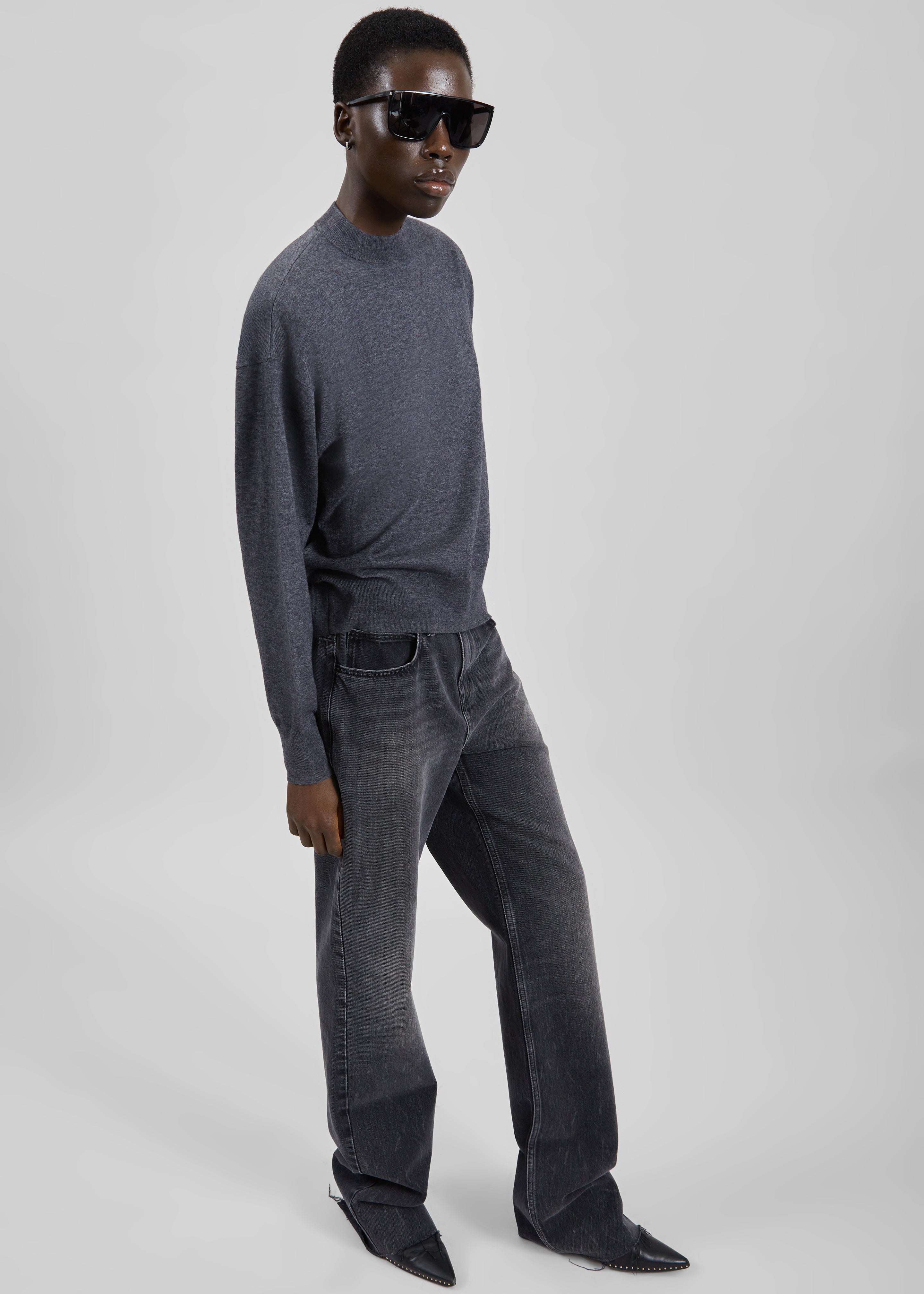 Rue Padded High Neck Sweater - Dark Grey - 3