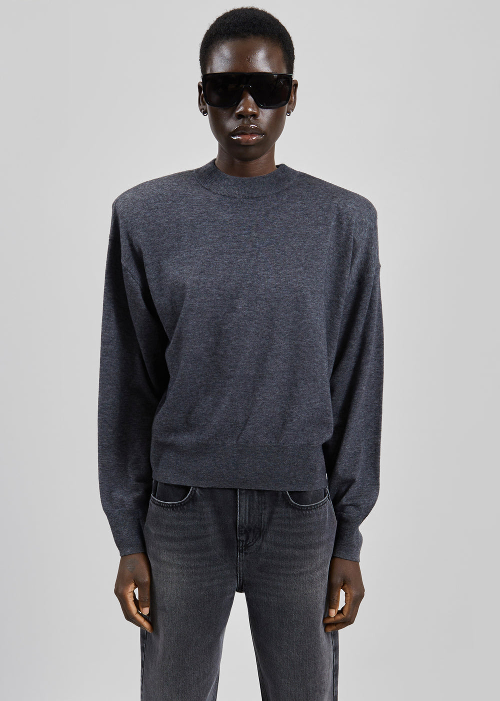 Rue Padded High Neck Sweater - Dark Grey