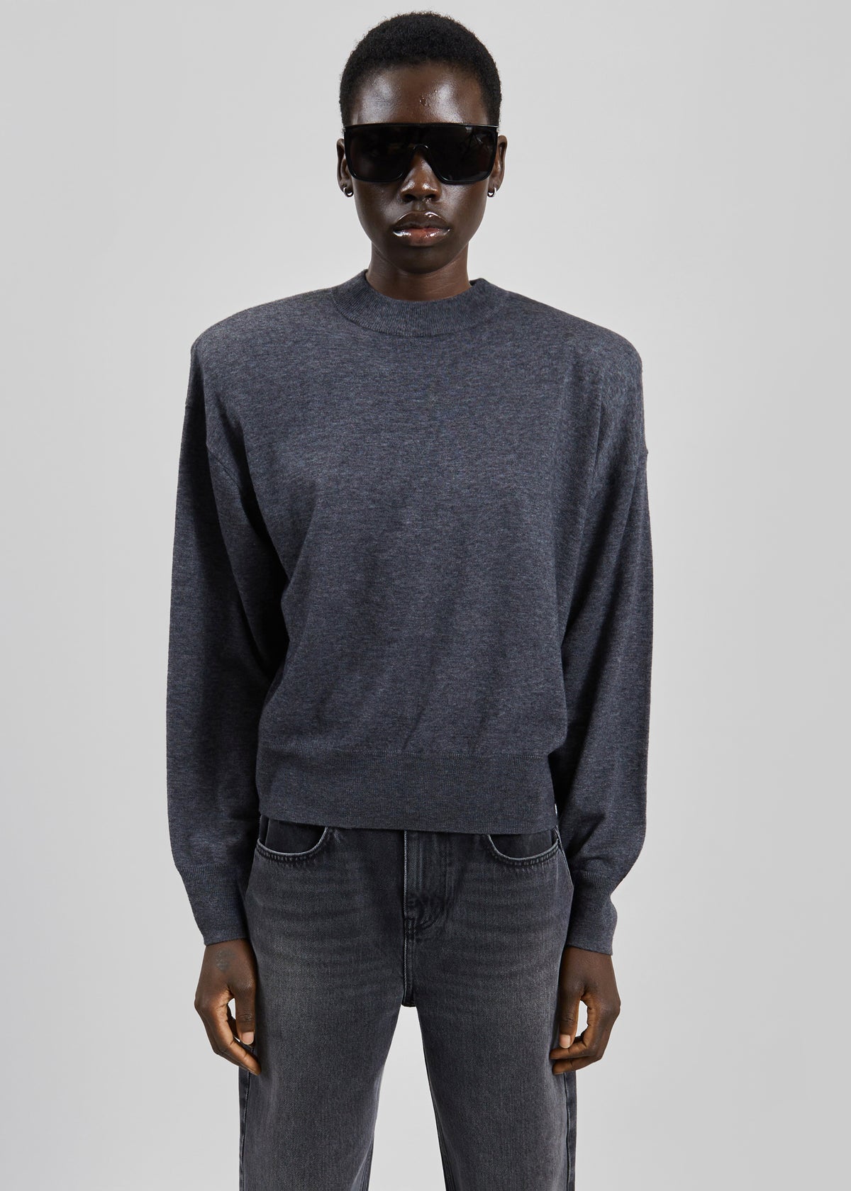 Rue Padded High Neck Sweater - Dark Grey - 1