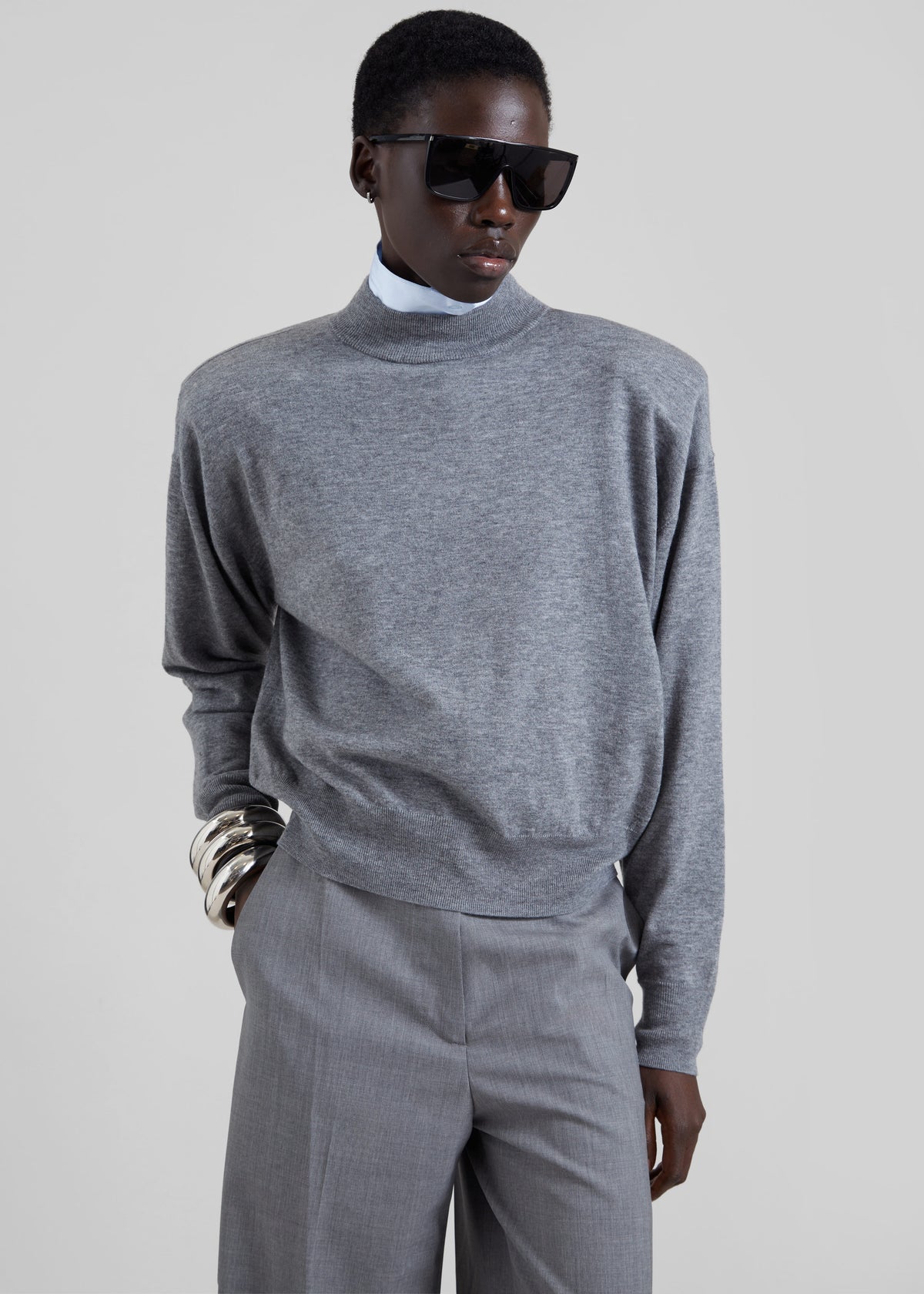 Rue Padded High Neck Sweater - Grey Melange - 4
