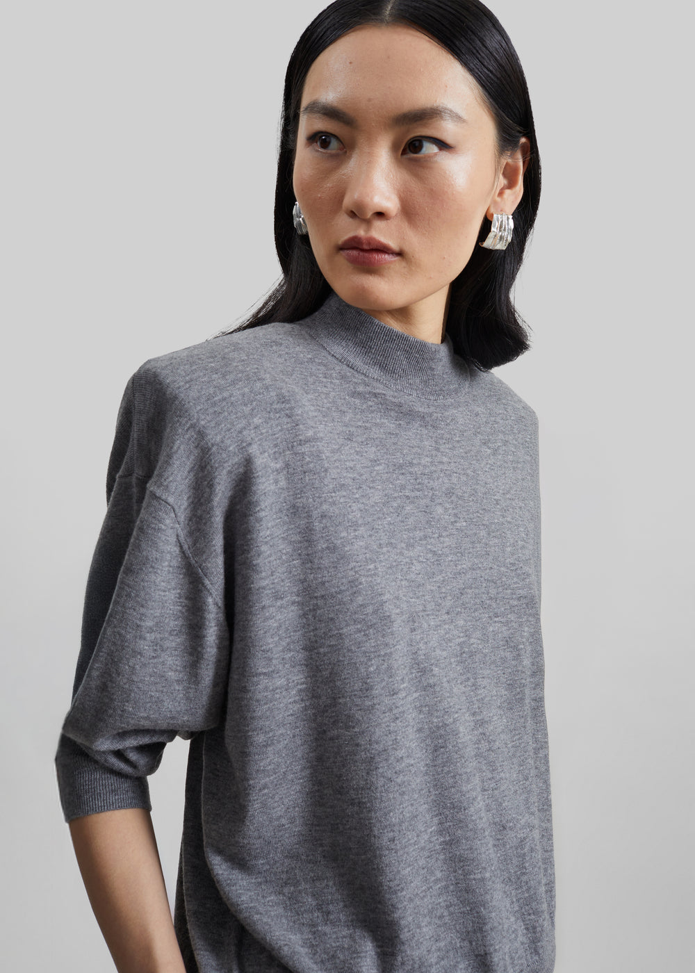 Rue Padded High Neck Sweater - Grey Melange