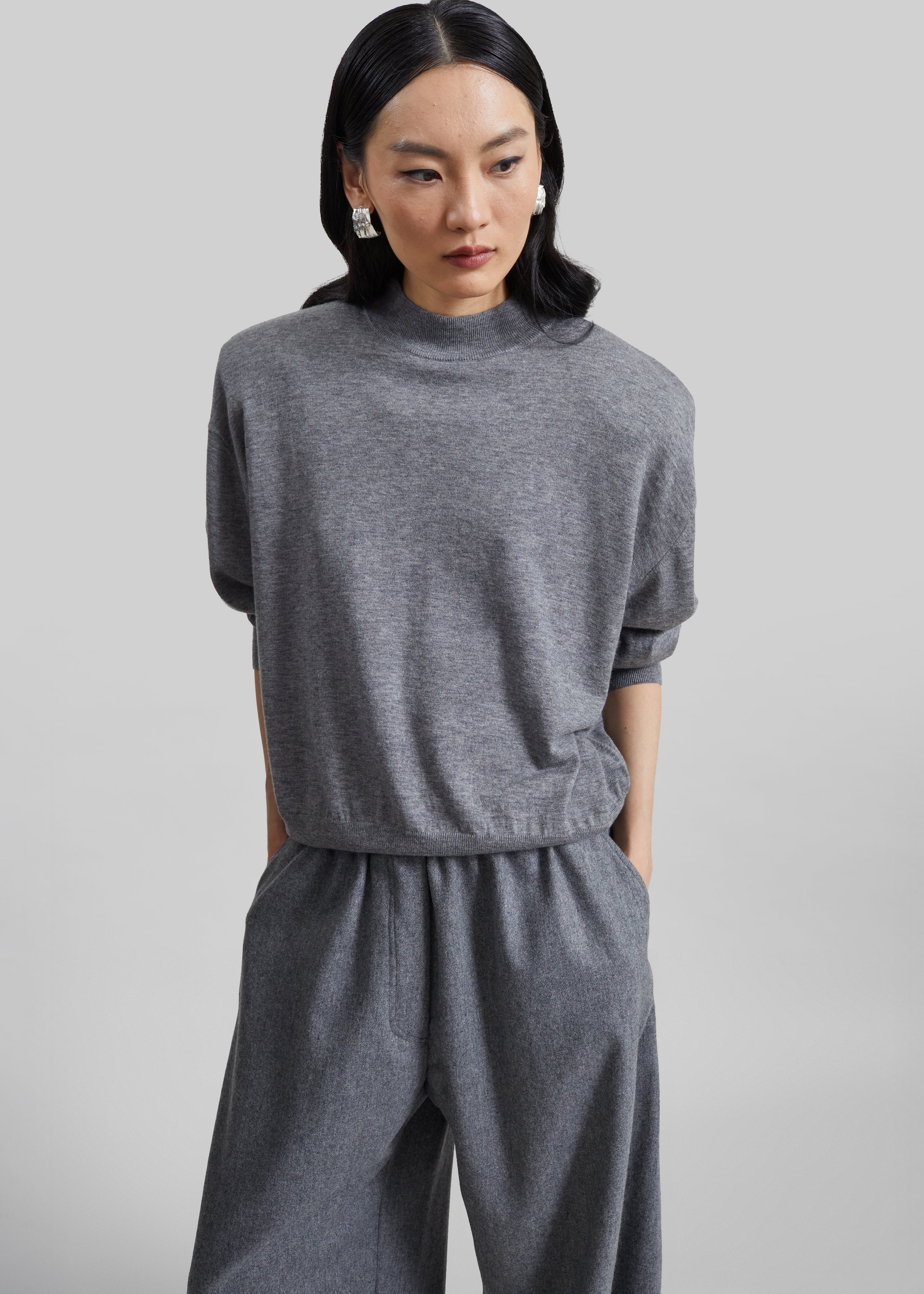 Rue Padded High Neck Sweater - Grey Melange - 3