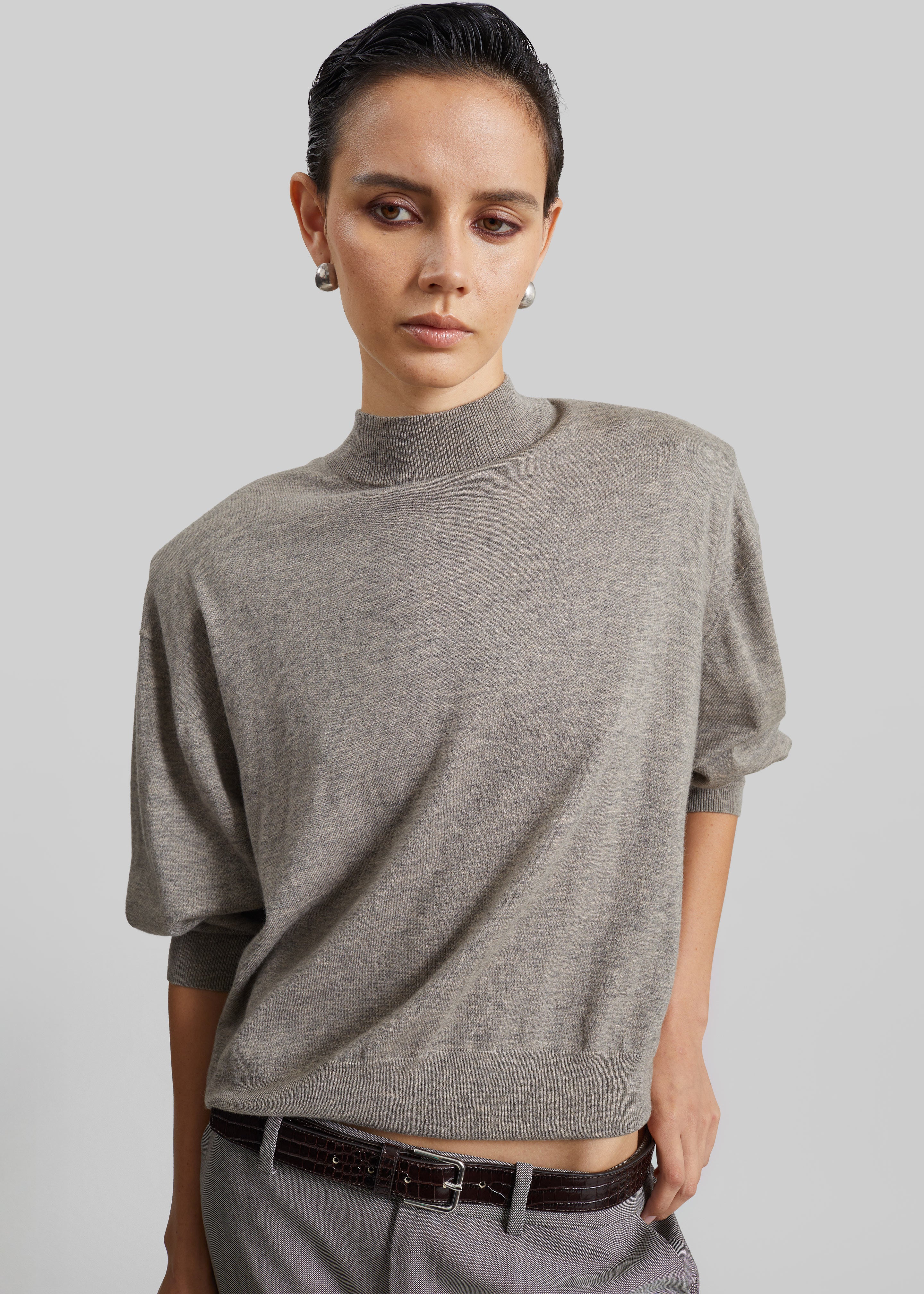 Rue Padded High Neck Sweater - Taupe Melange - 1