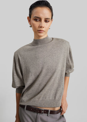 Rue Padded High Neck Sweater - Taupe Melange