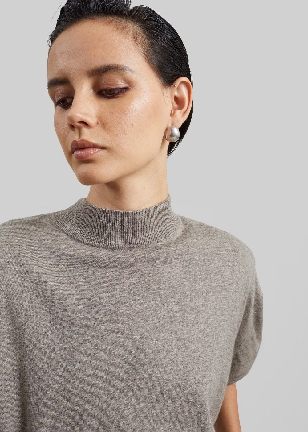 Rue Padded High Neck Sweater - Taupe Melange - 1
