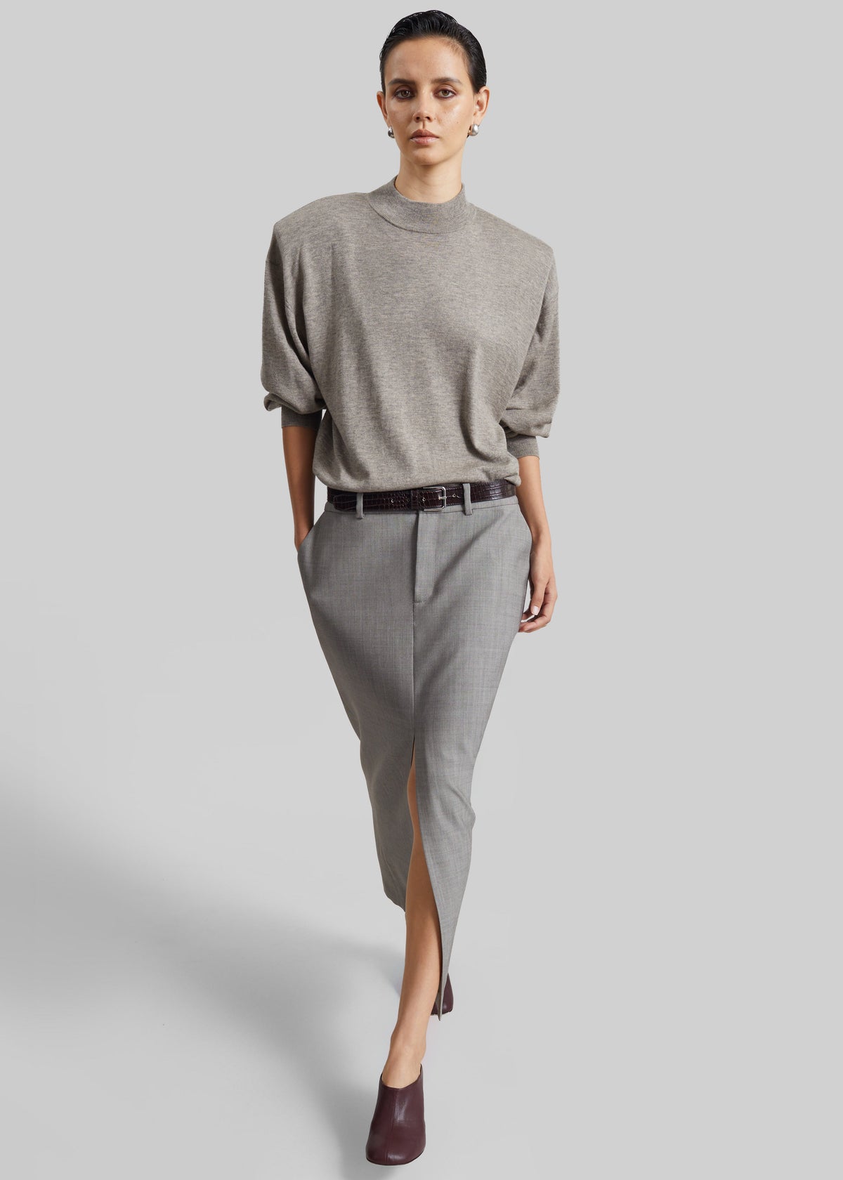 Rue Padded High Neck Sweater - Taupe Melange - 5