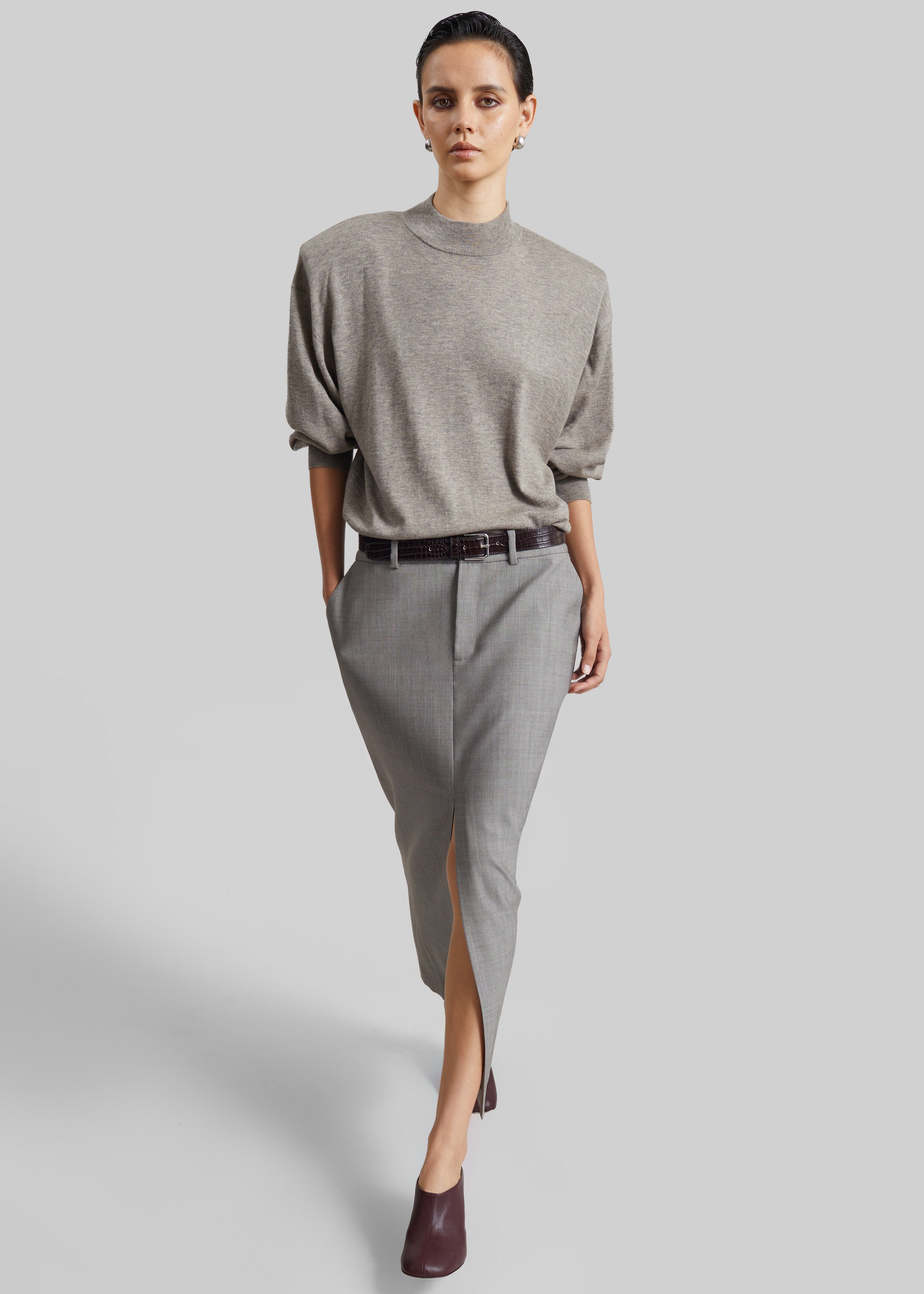 Rue Padded High Neck Sweater - Taupe Melange - 5