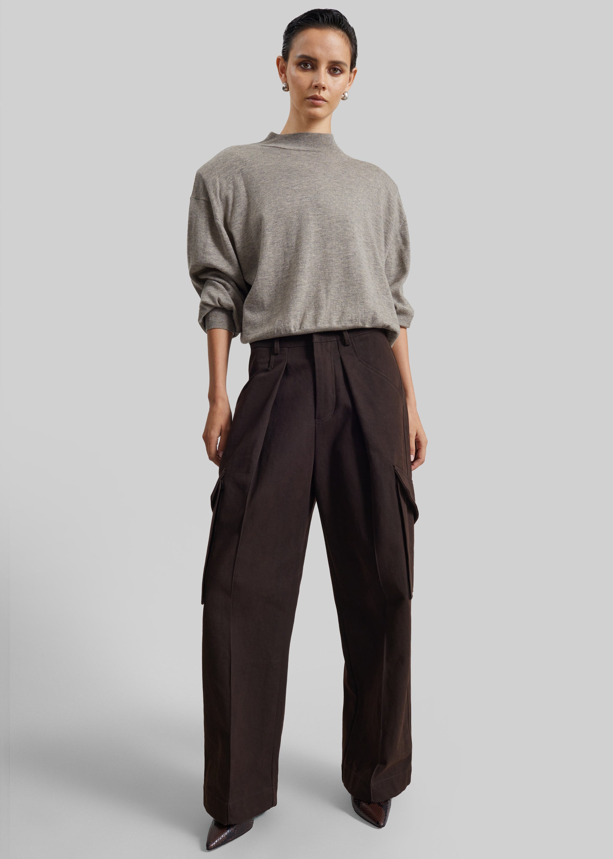 Shop the look image for Rue Padded High Neck Sweater - Taupe Melange