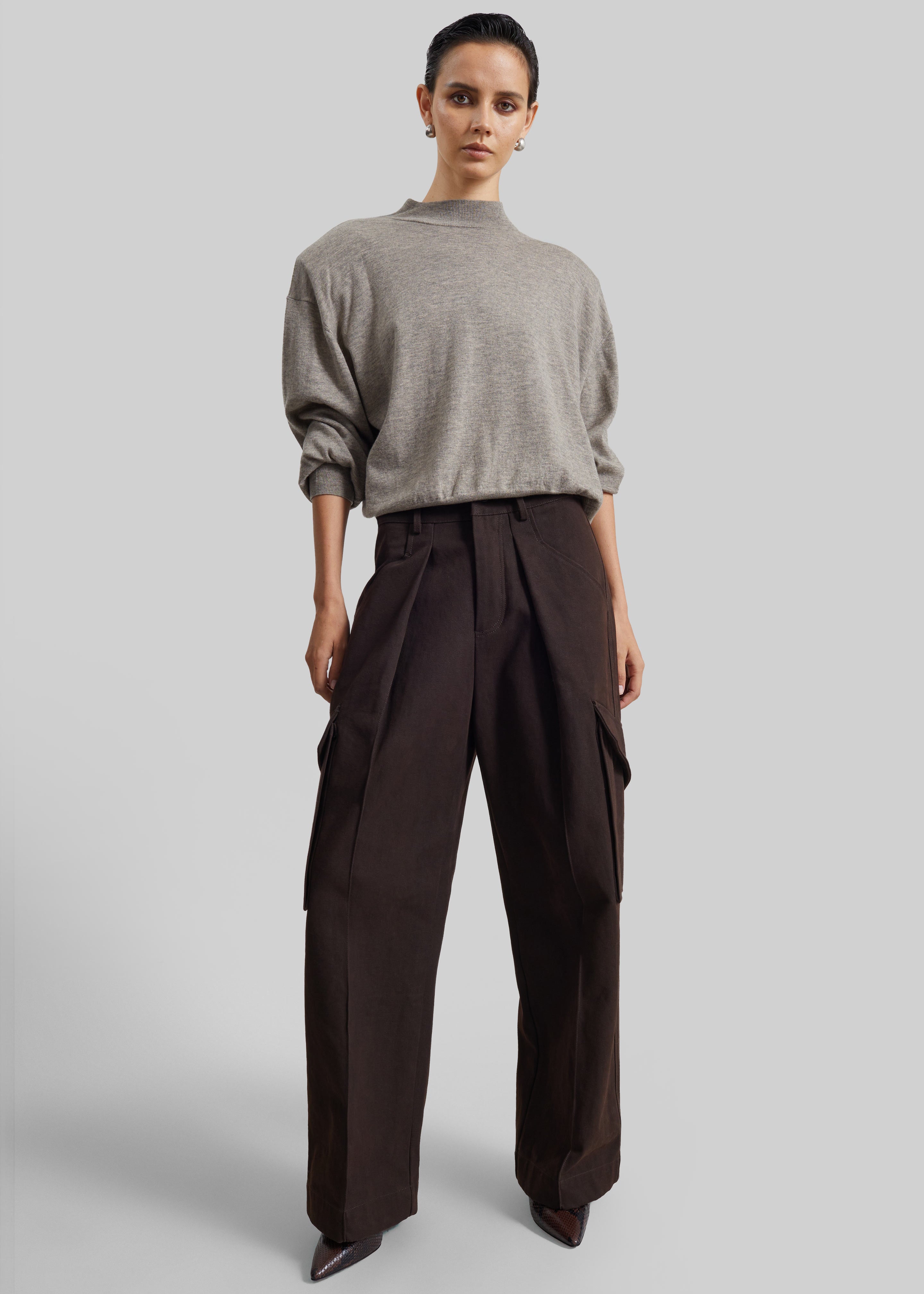 Rue Padded High Neck Sweater - Taupe Melange - 6
