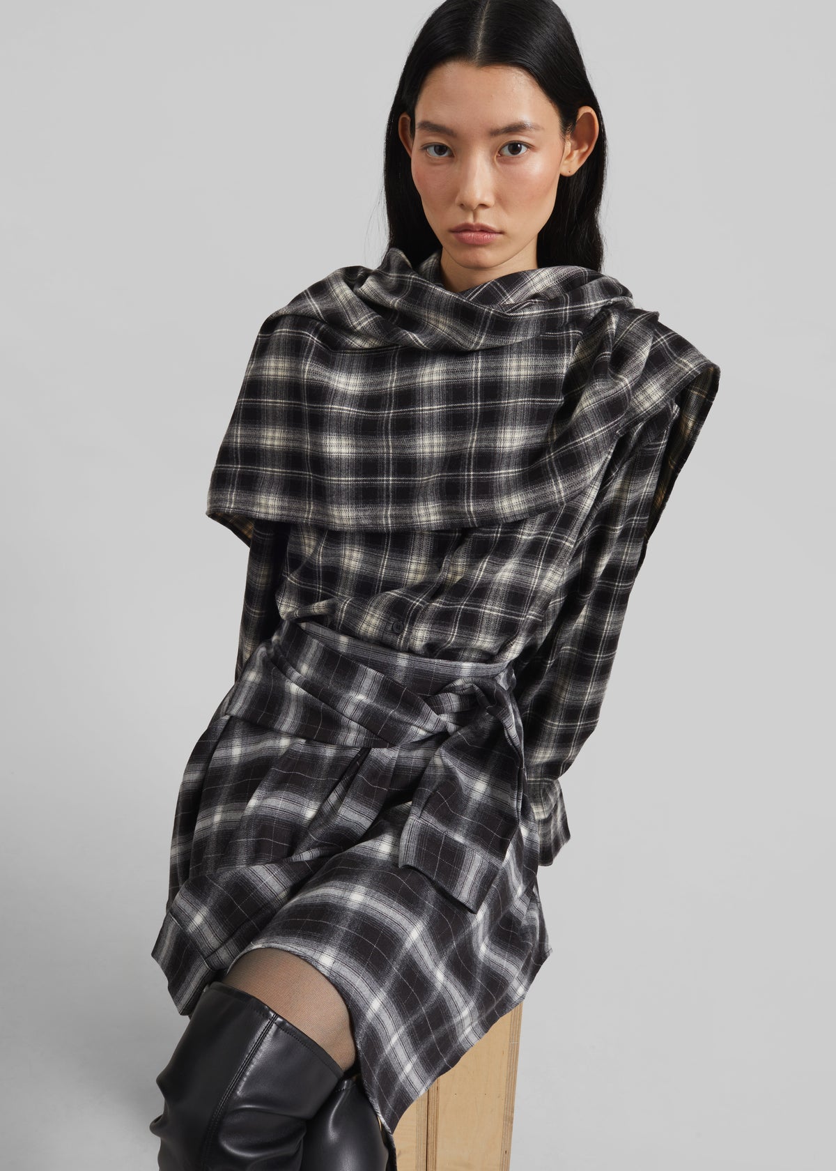 Rue Scarf Shirt - Black Plaid The Frankie Shop Rue Scarf Shirt - Black Plaid The Frankie Shop