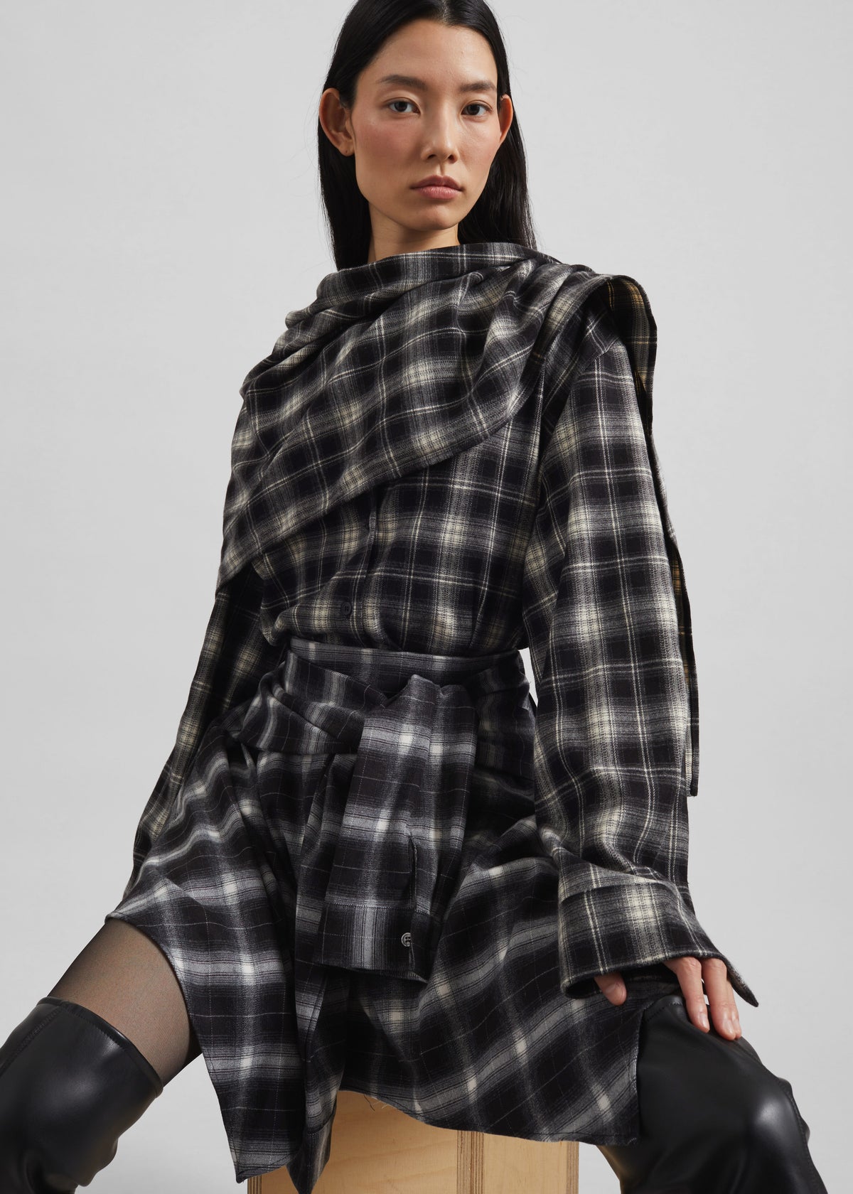 Rue Scarf Shirt - Black Plaid - 5