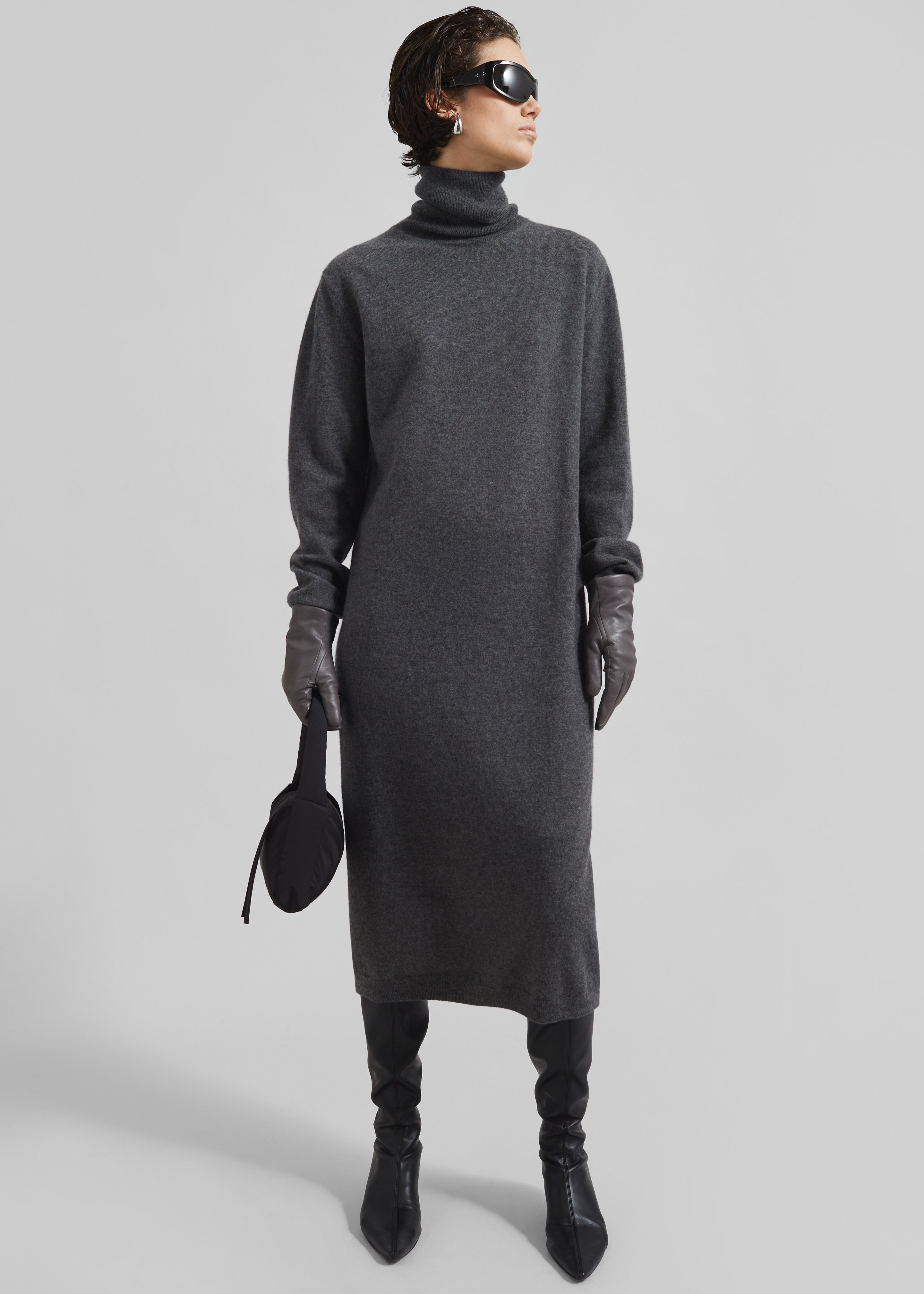 Ruelle Turtleneck Knit Dress - Grey - 3