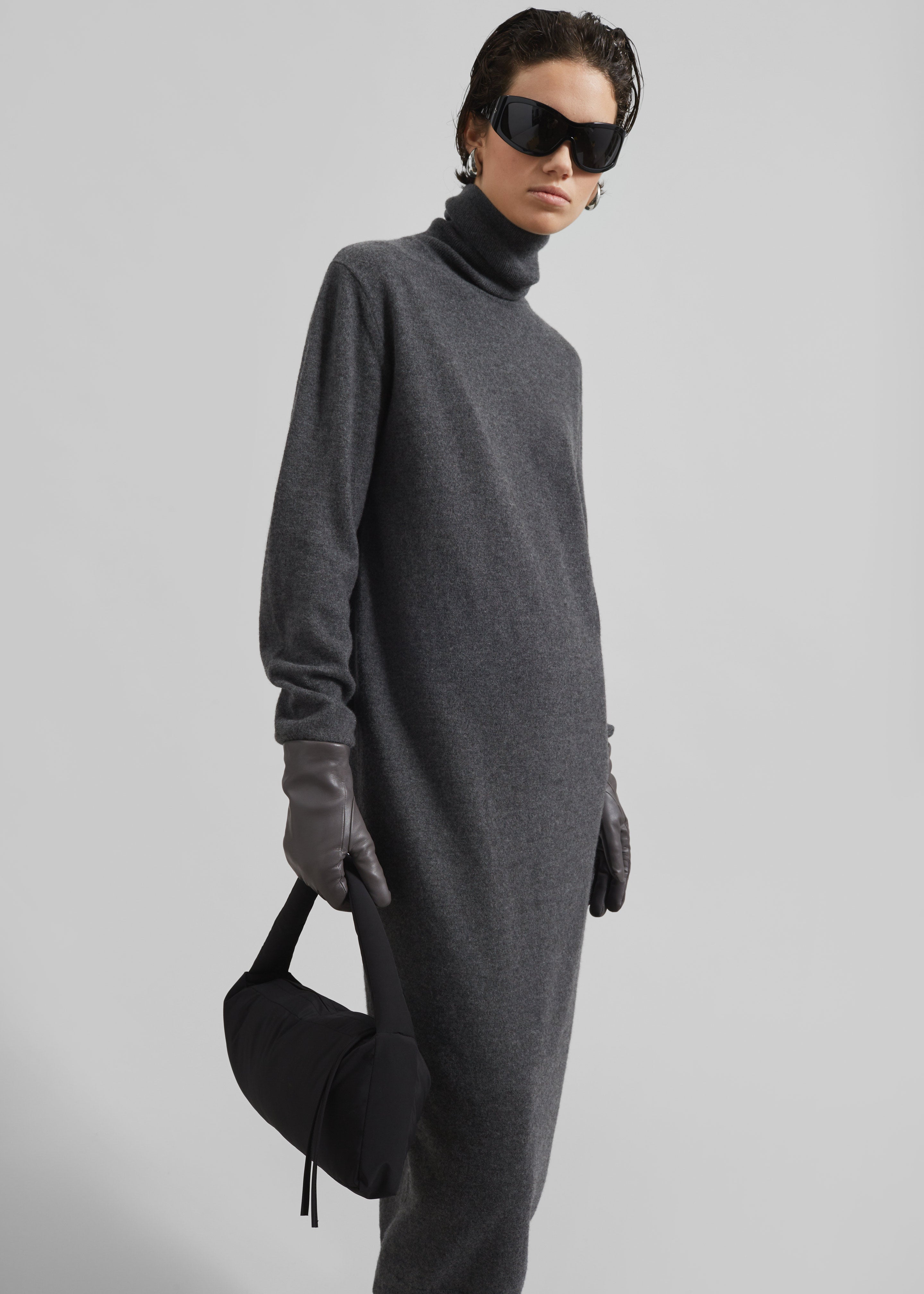 Ruelle Turtleneck Knit Dress - Grey - 1