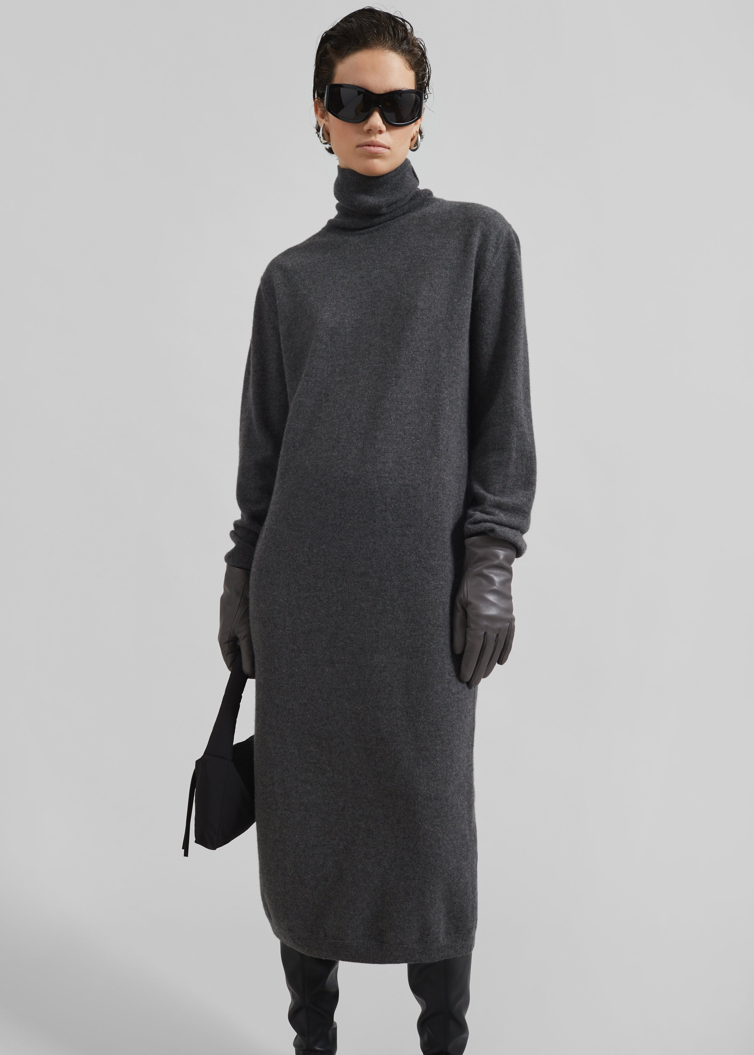 Ruelle Turtleneck Knit Dress - Grey - 2