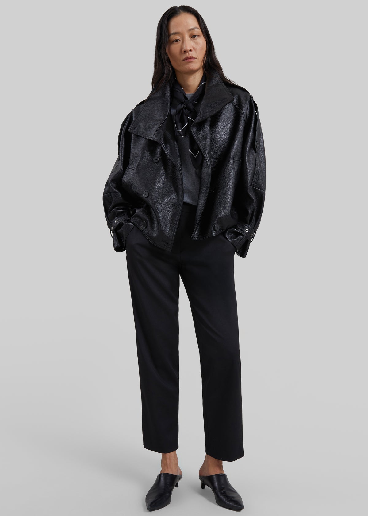 Rufina Double Breasted Faux Leather Jacket - Black