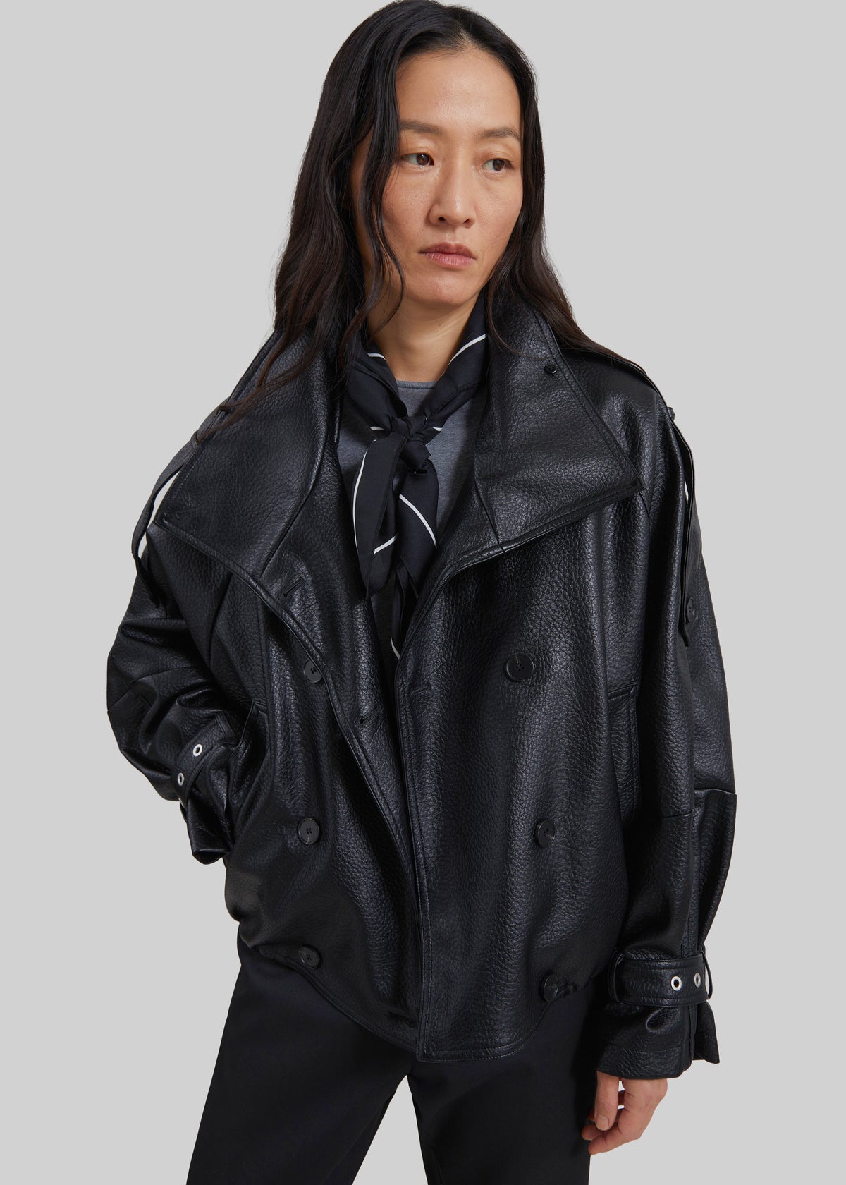 Rufina Double Breasted Faux Leather Jacket - Black