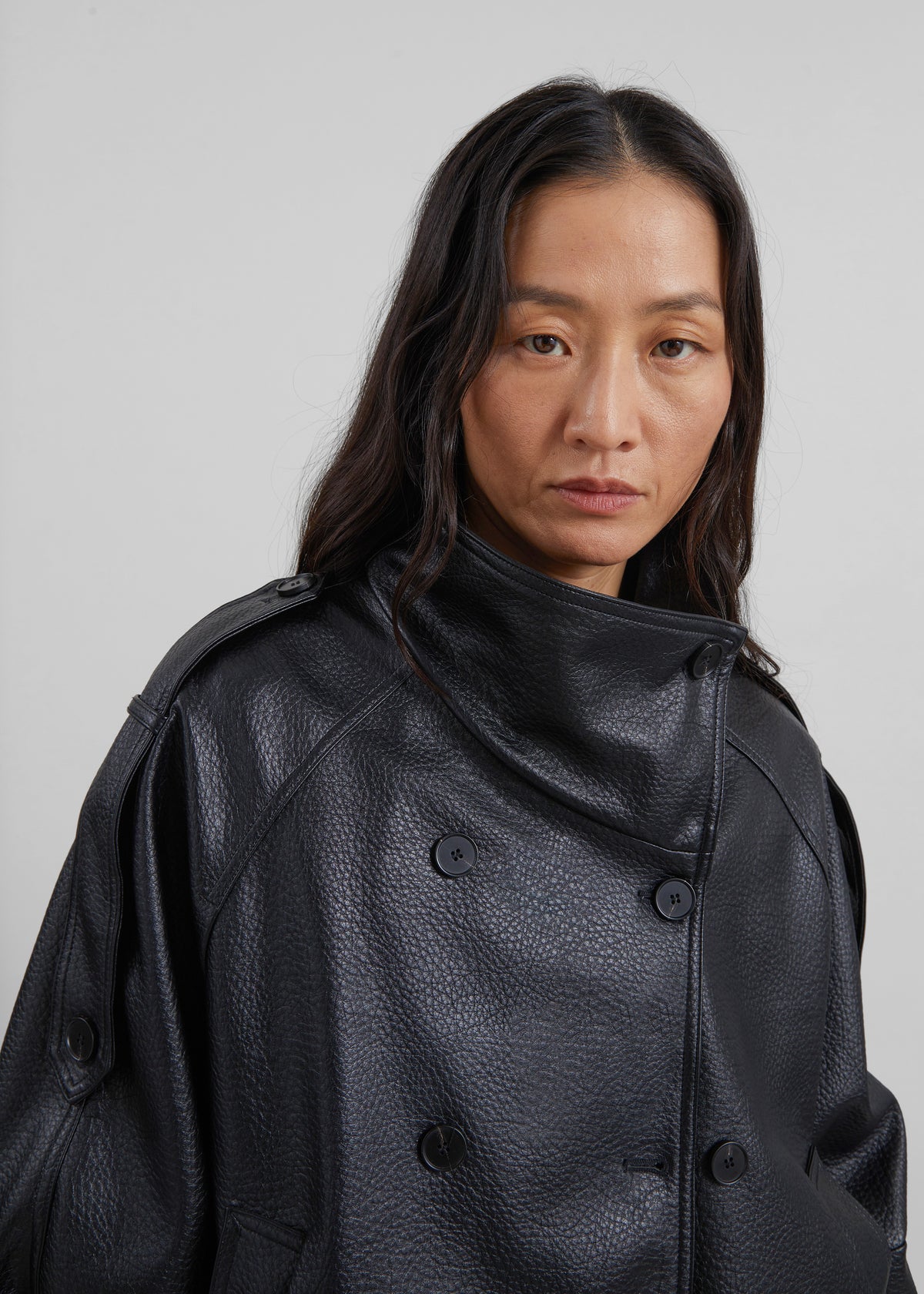 Rufina Double Breasted Faux Leather Jacket - Black