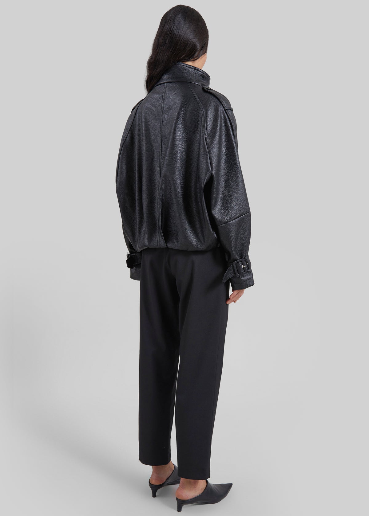 Rufina Double Breasted Faux Leather Jacket - Black