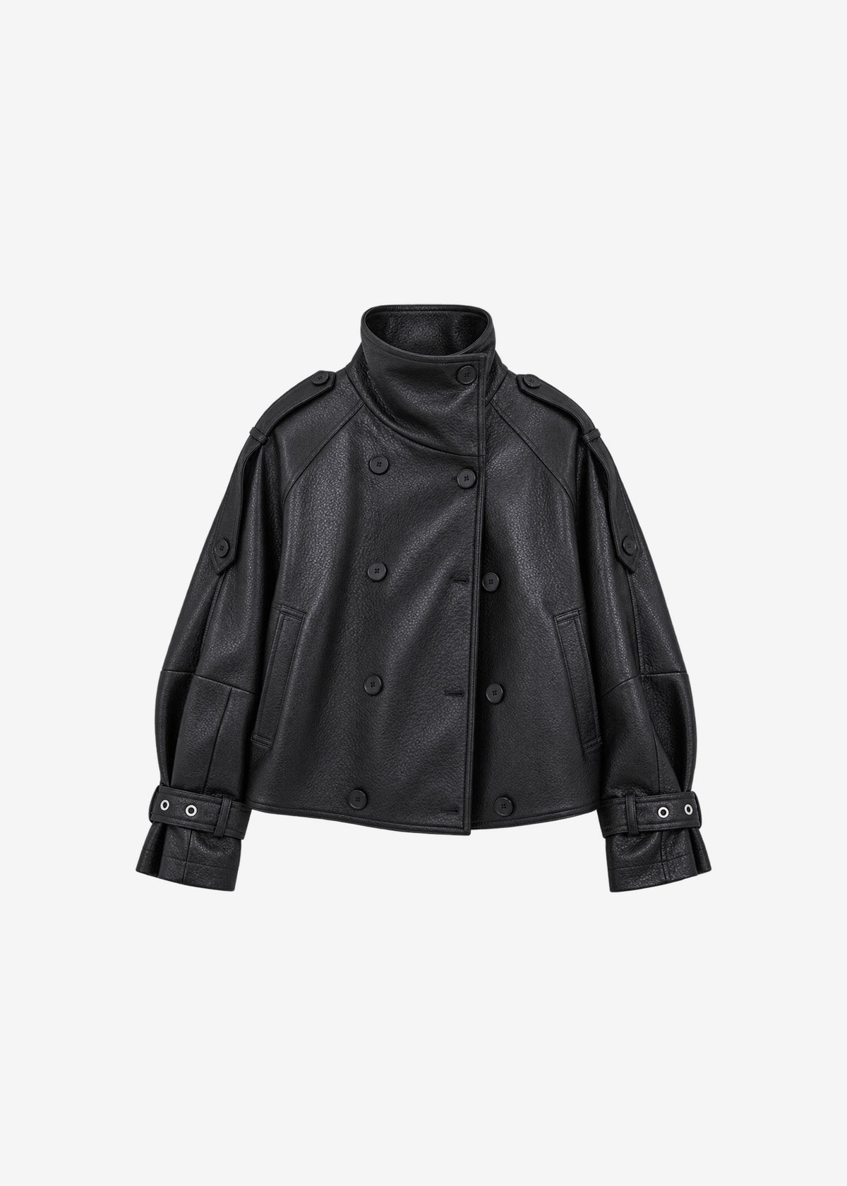 Rufina Double Breasted Faux Leather Jacket - Black