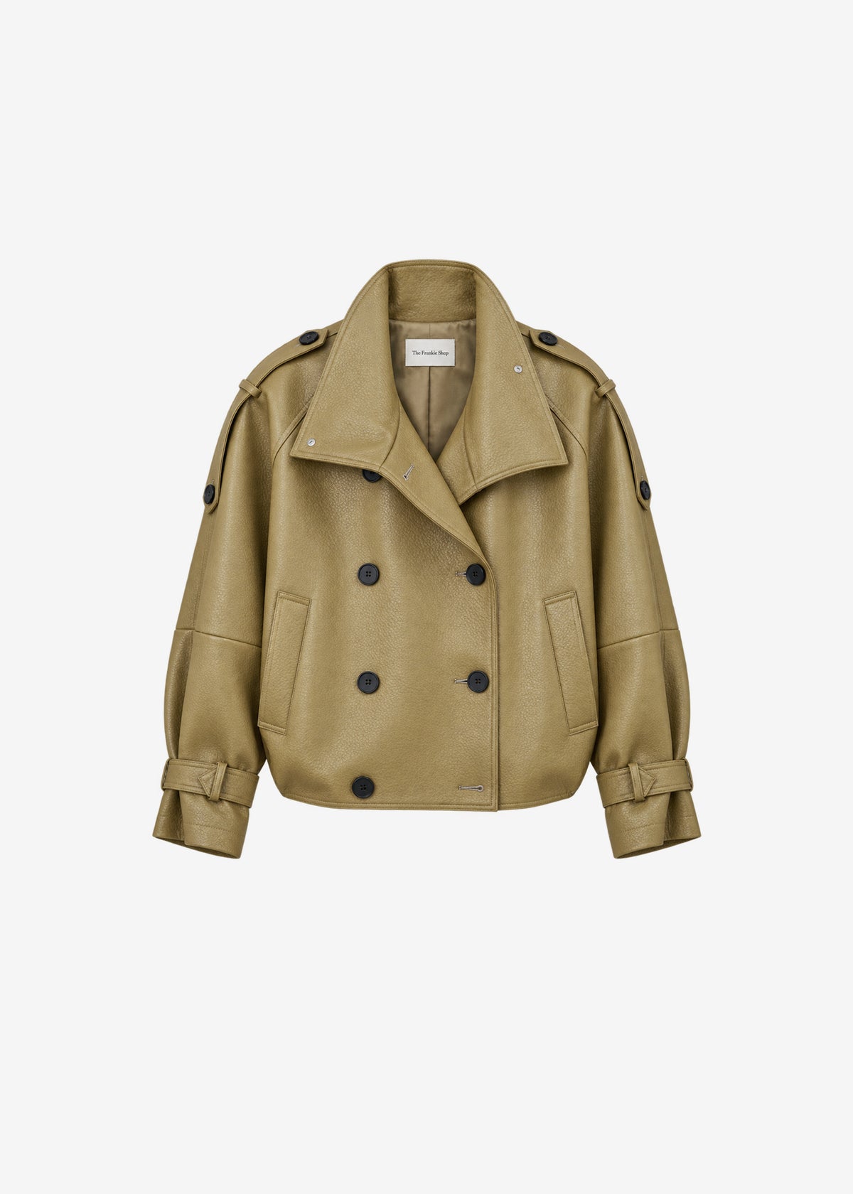 Rufina Double Breasted Faux Leather Jacket - Pale Olive