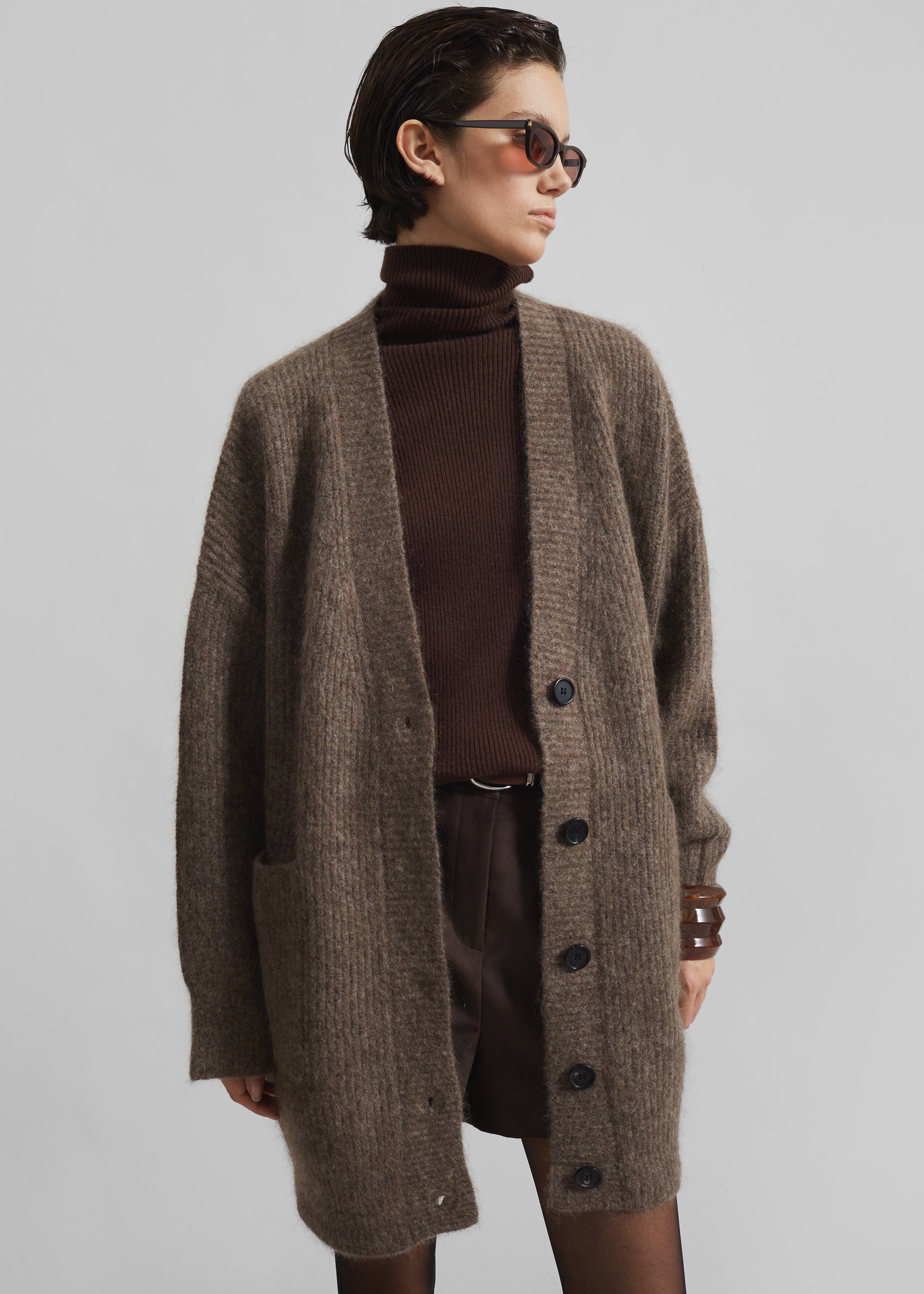 Ruhr Oversized Mohair Cardigan - Brown - 4