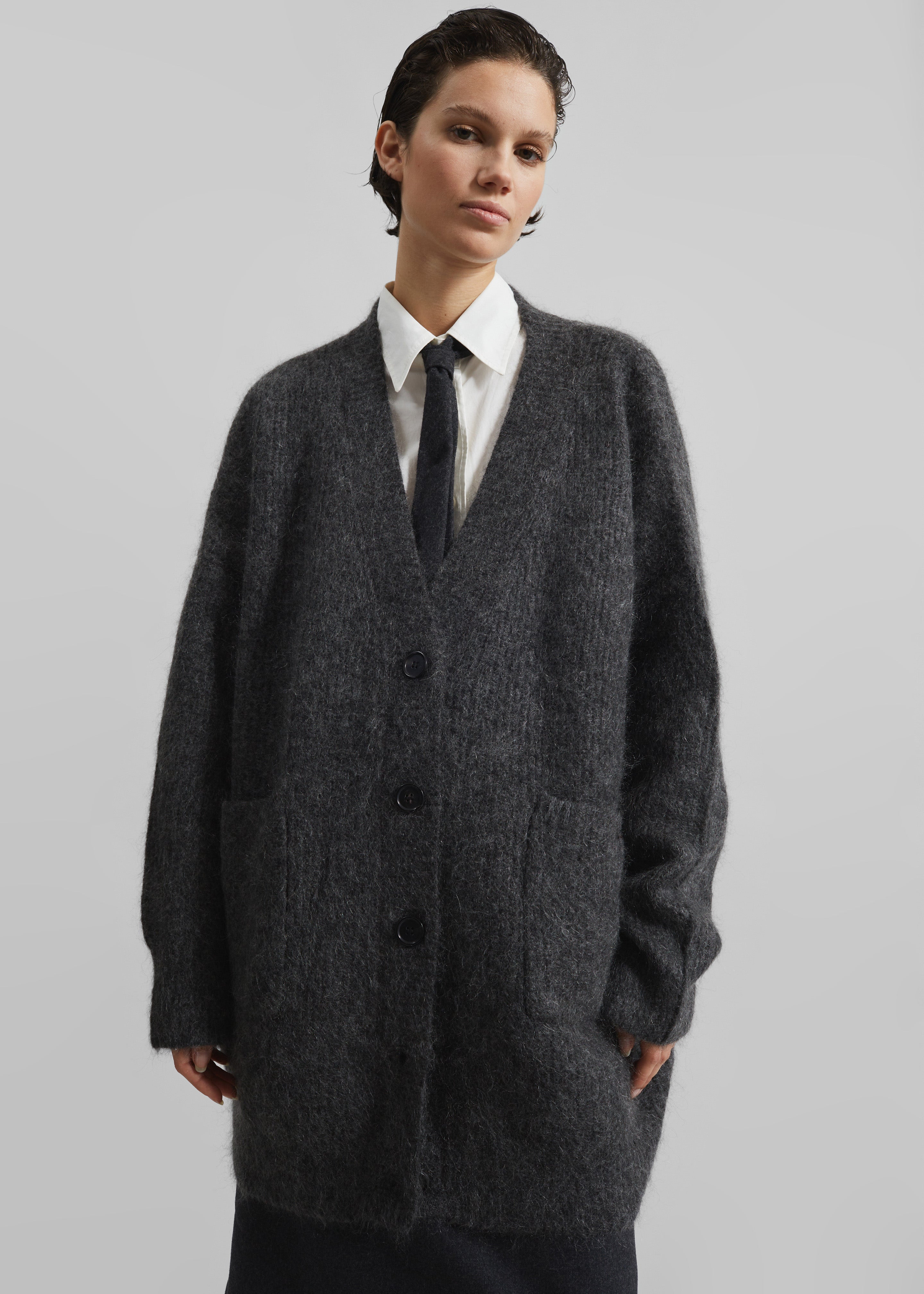 Ruhr Oversized Mohair Cardigan - Dark Grey Melange - 2