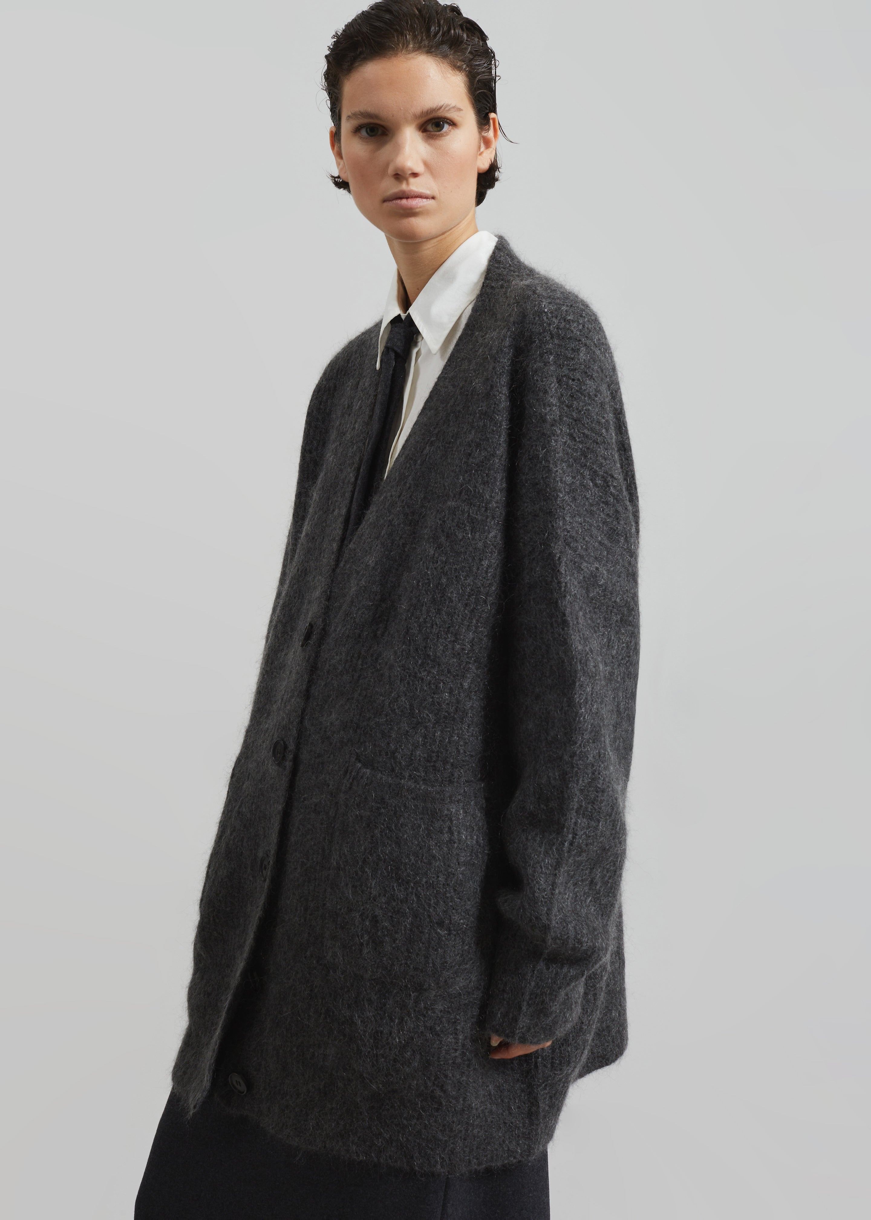 Ruhr Oversized Mohair Cardigan - Dark Grey Melange - 6