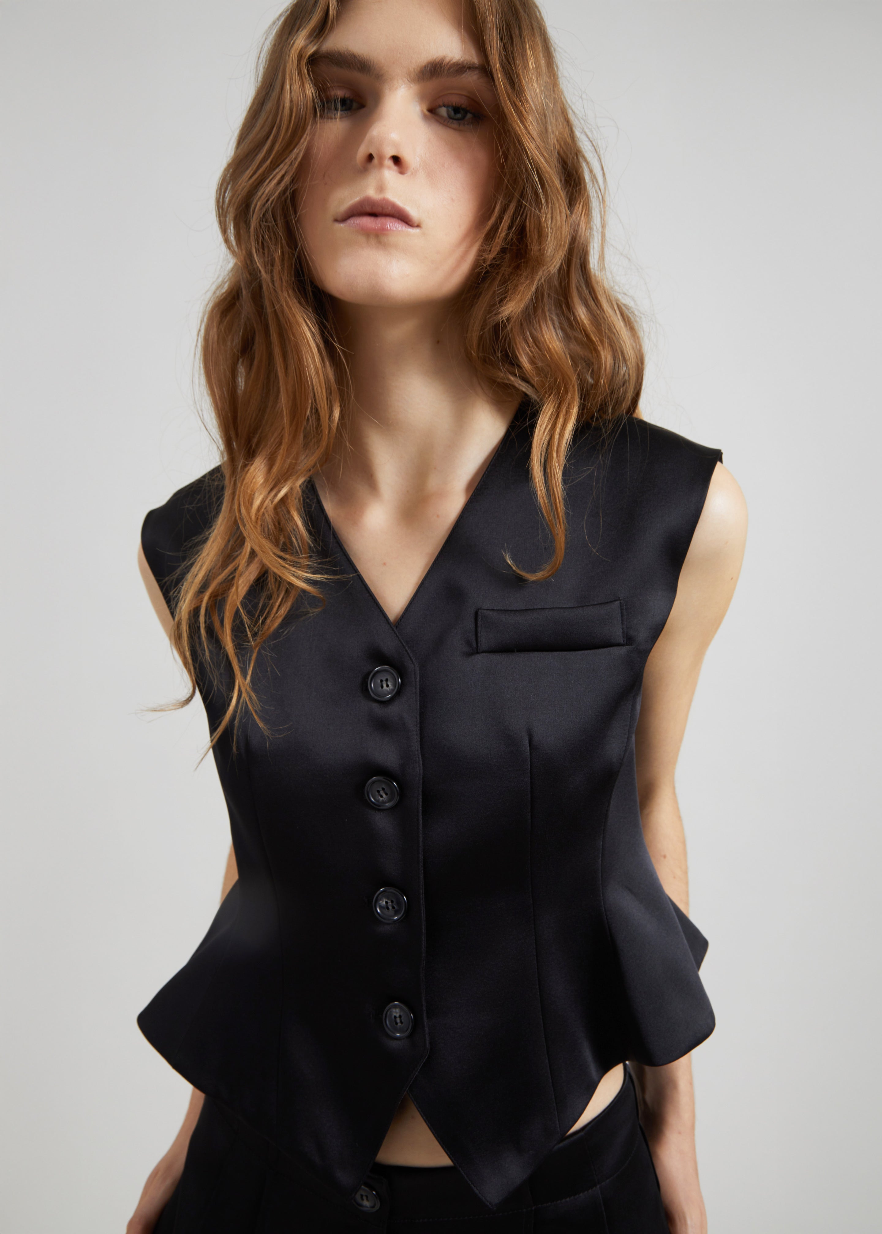 Rui Satin Vest - Black - 1