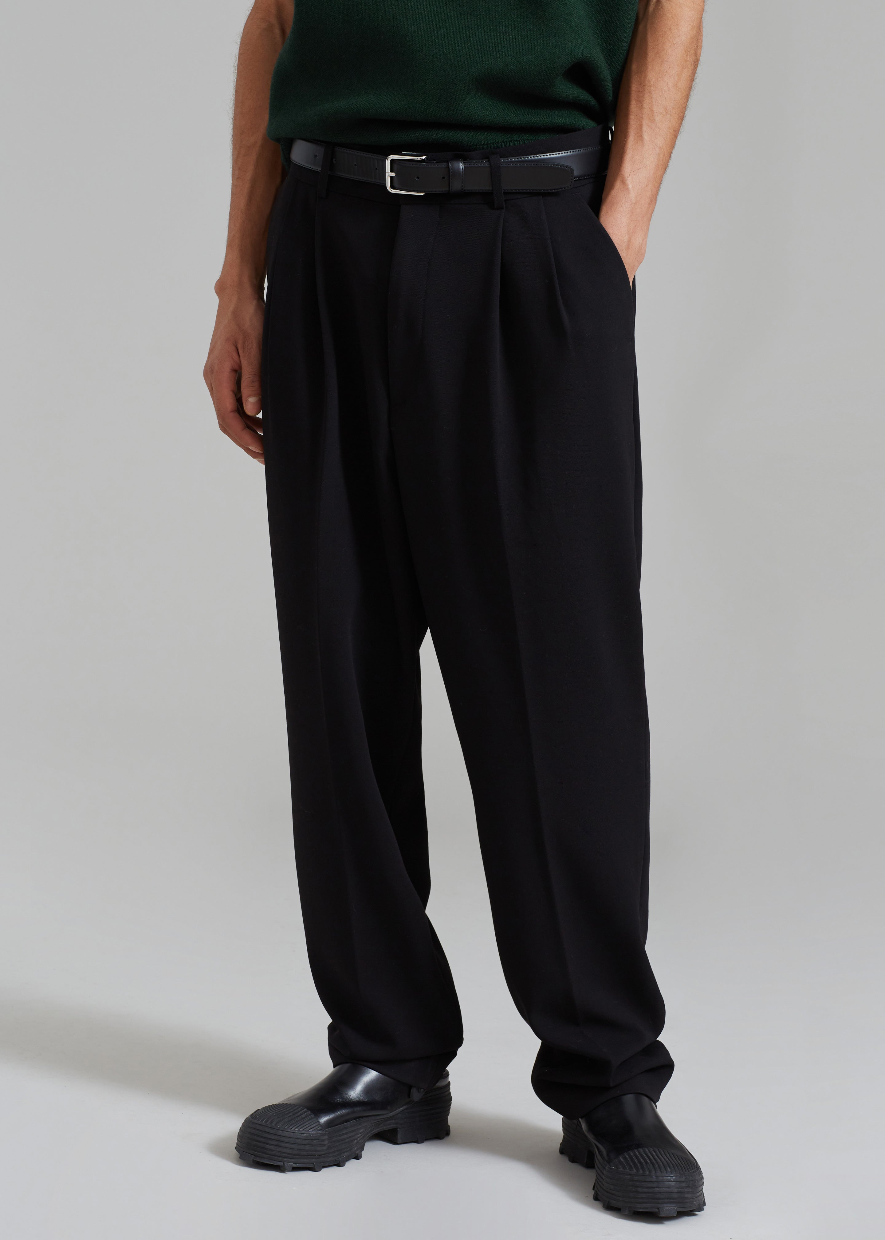 BLACK HIGH WAISTED PLEATED TROUSERS ① flowy viscose... - Depop
