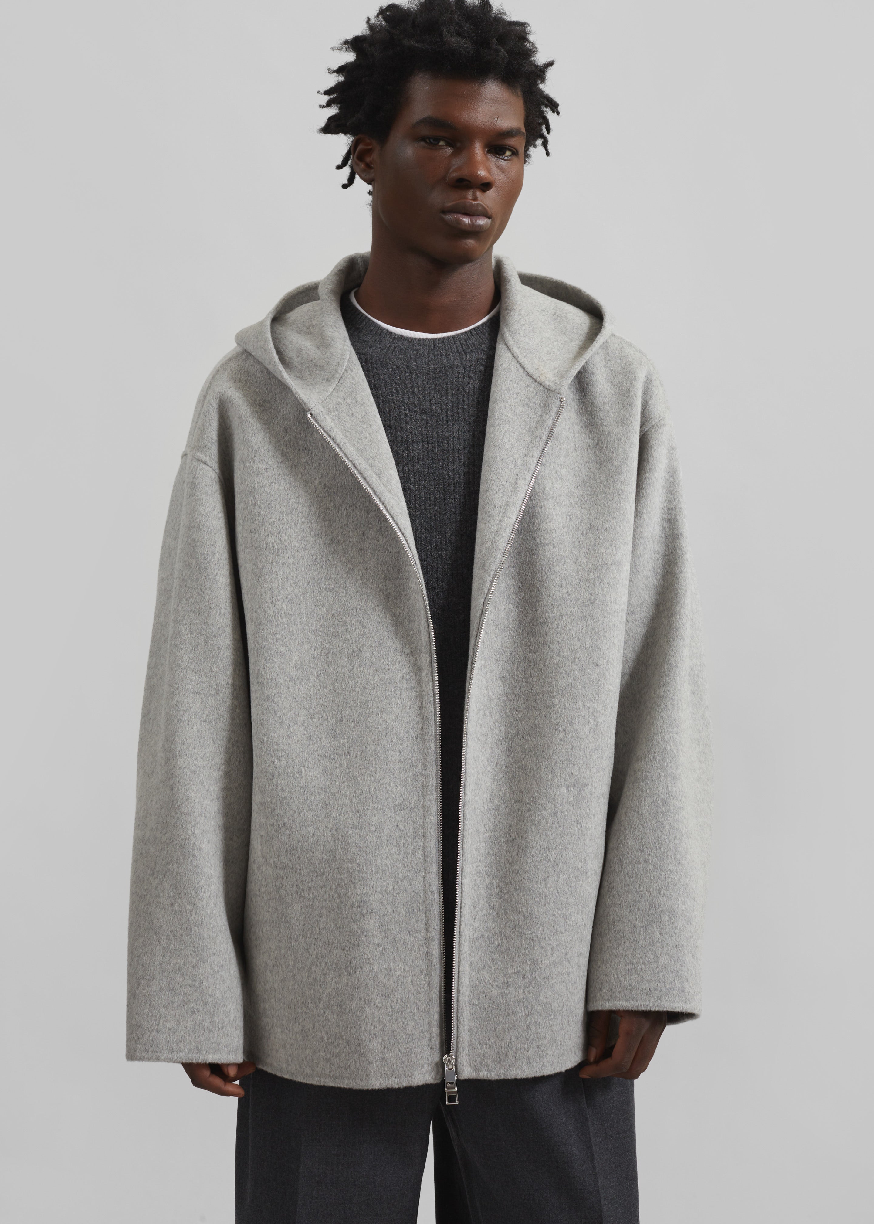 Rye Hooded Wool Jacket - Grey Melange - 1