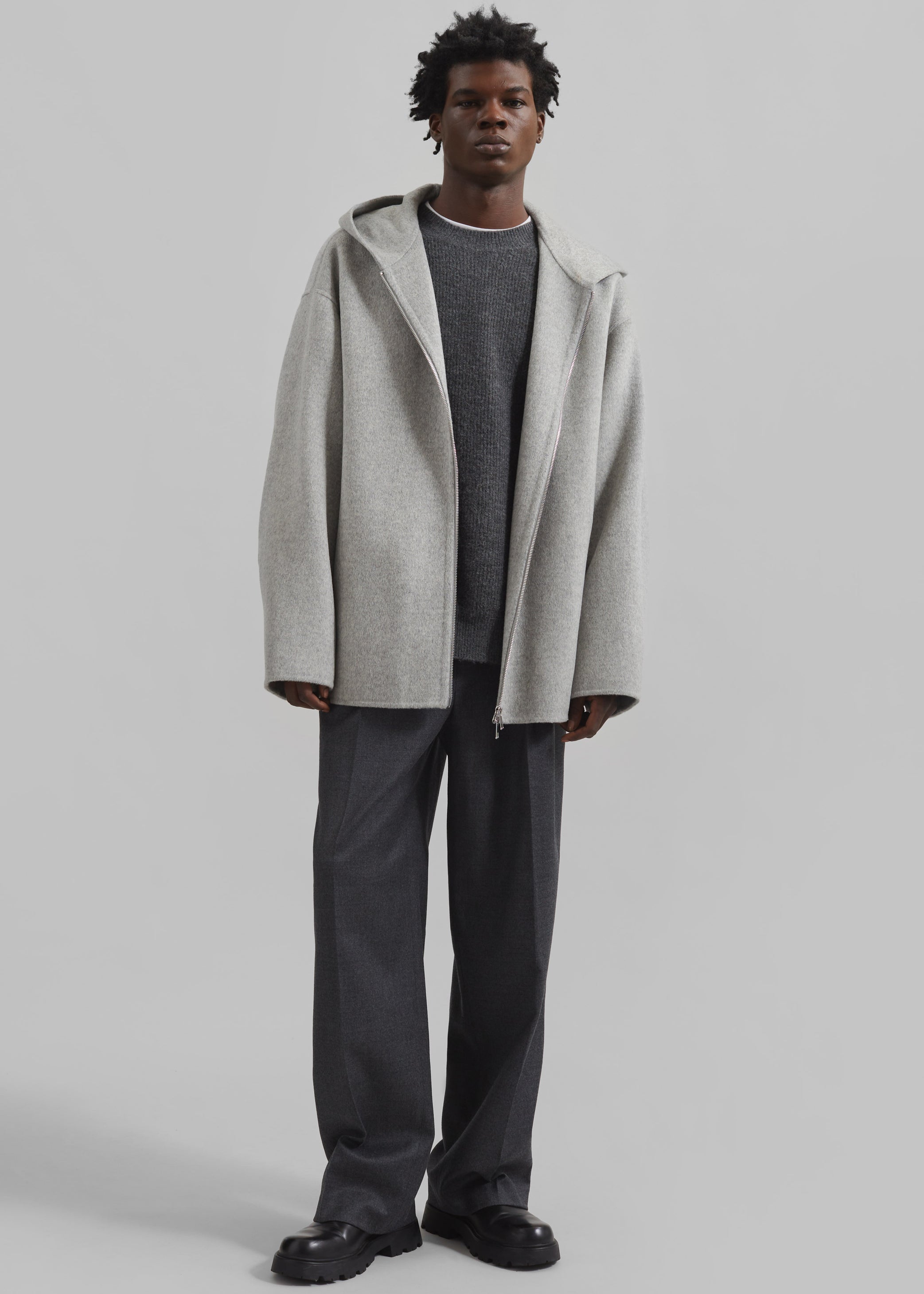 Shop the look image for Rye Hooded Wool Jacket - Grey Melange
