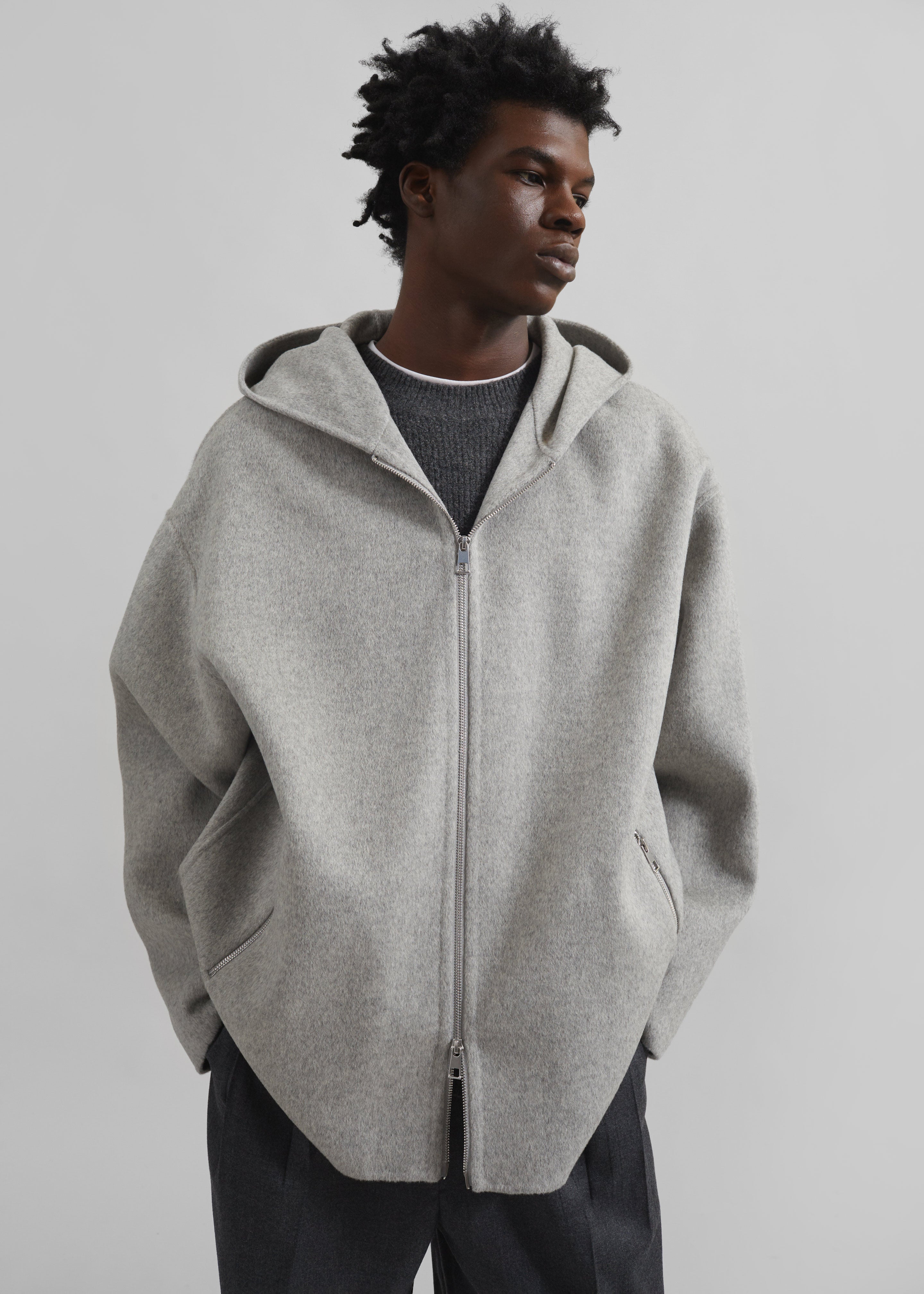 Rye Hooded Wool Jacket - Grey Melange - 5