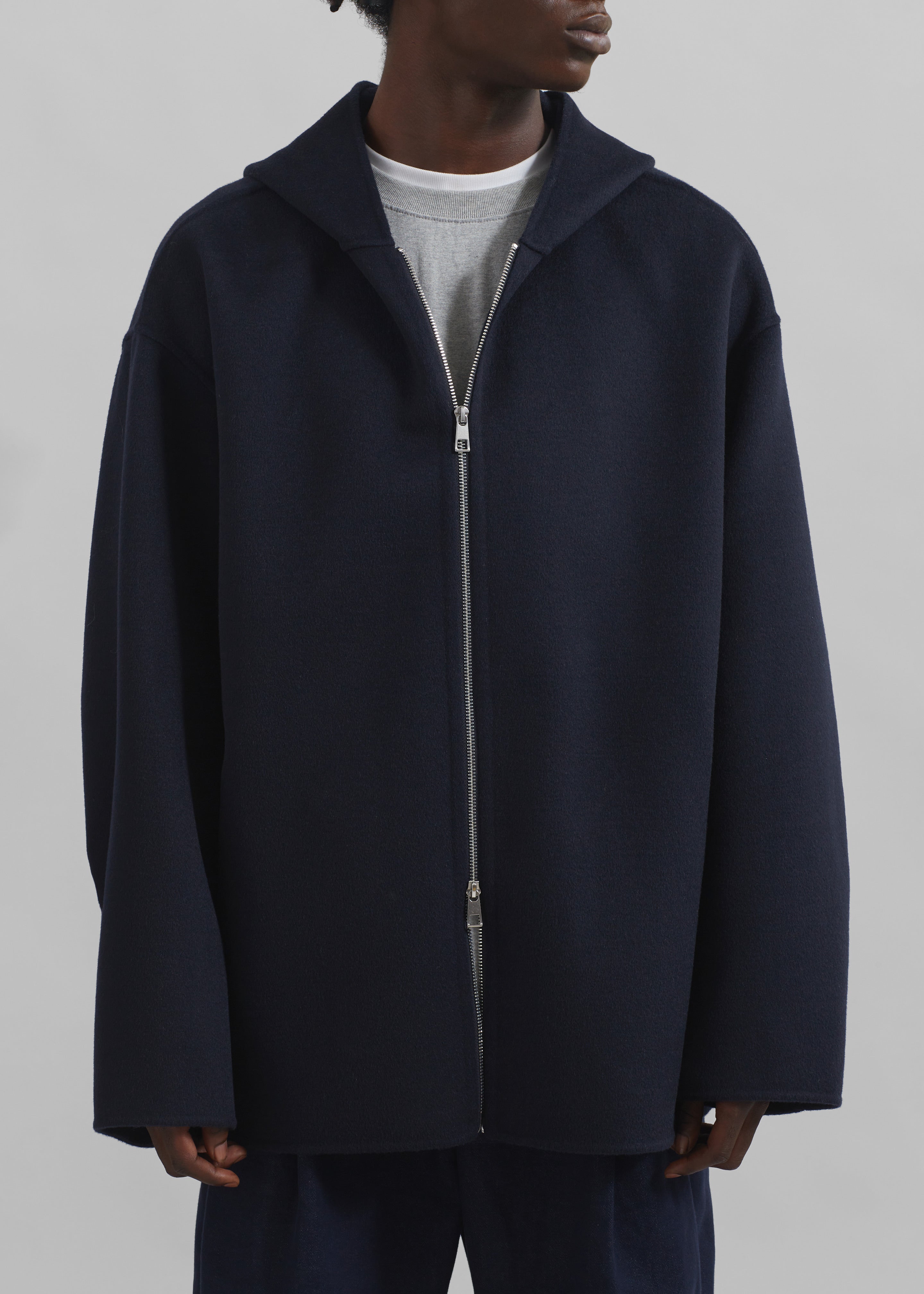 Rye Hooded Wool Jacket - Navy - 2