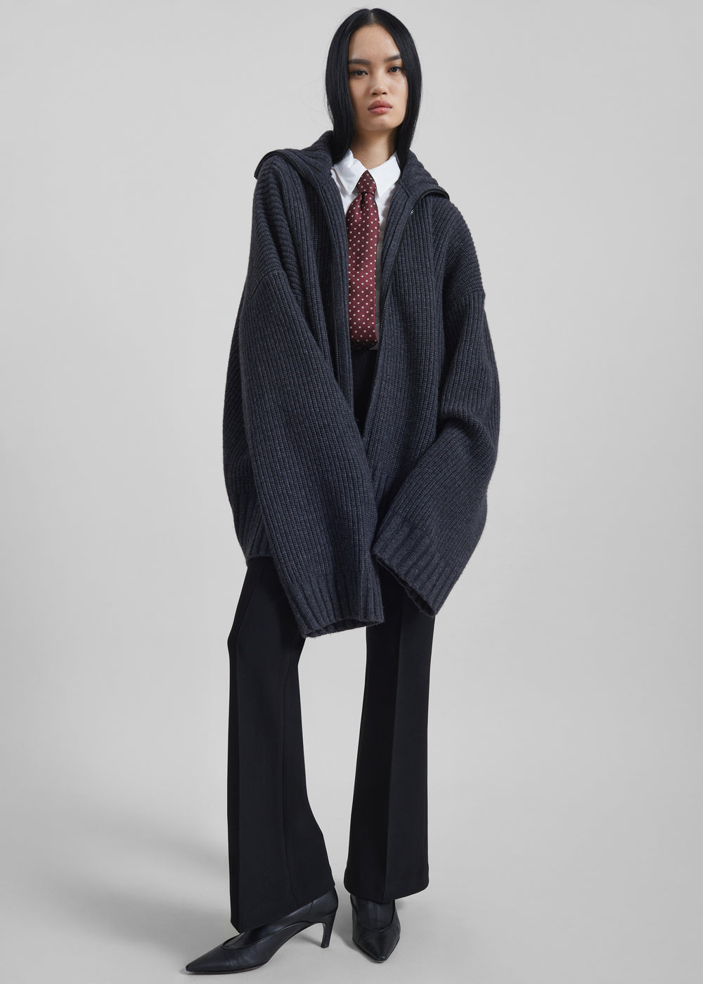 Saclay Oversized Zip-Up Cardigan - Charcoal