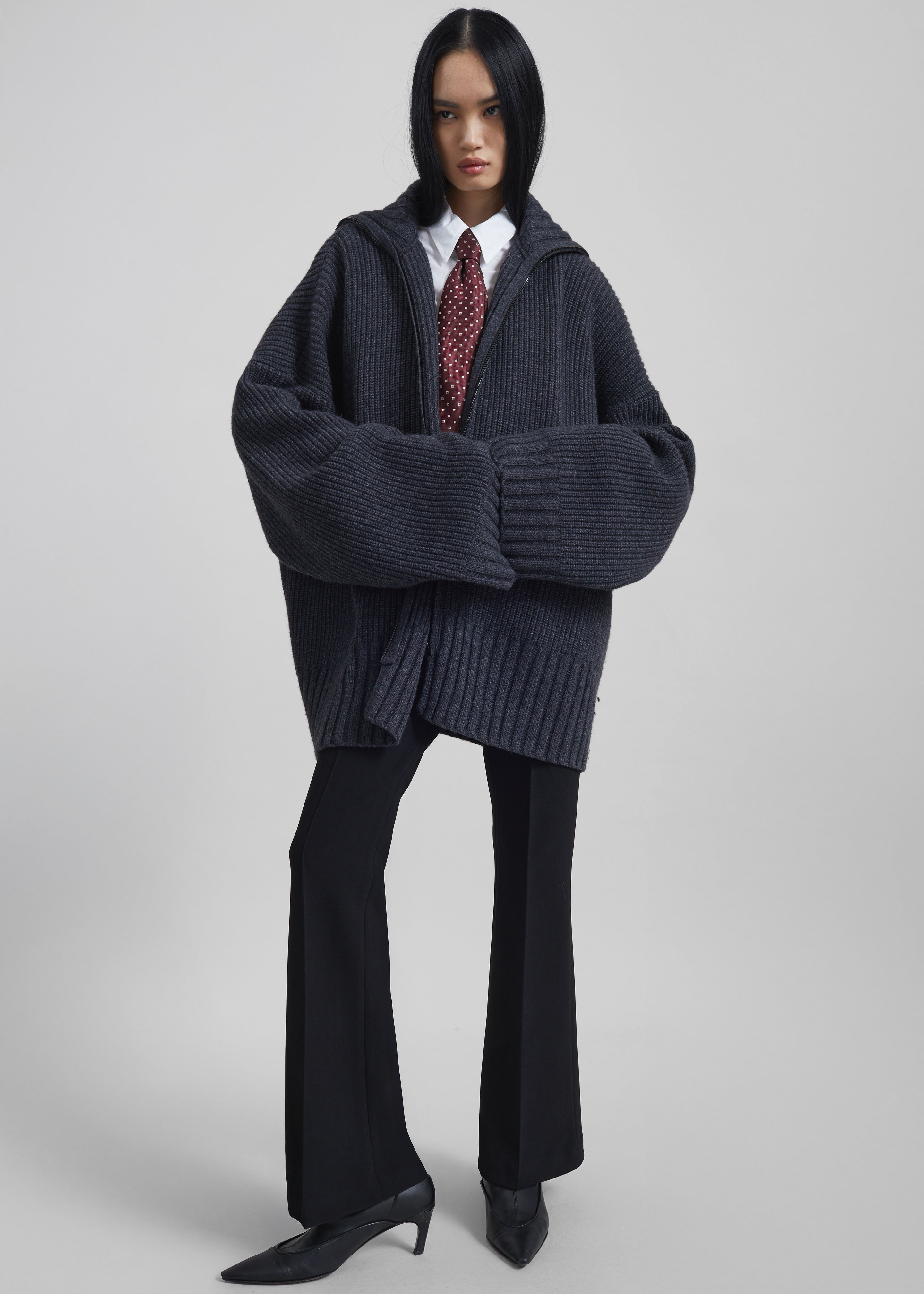 Saclay Oversized Zip-Up Cardigan - Charcoal - 7