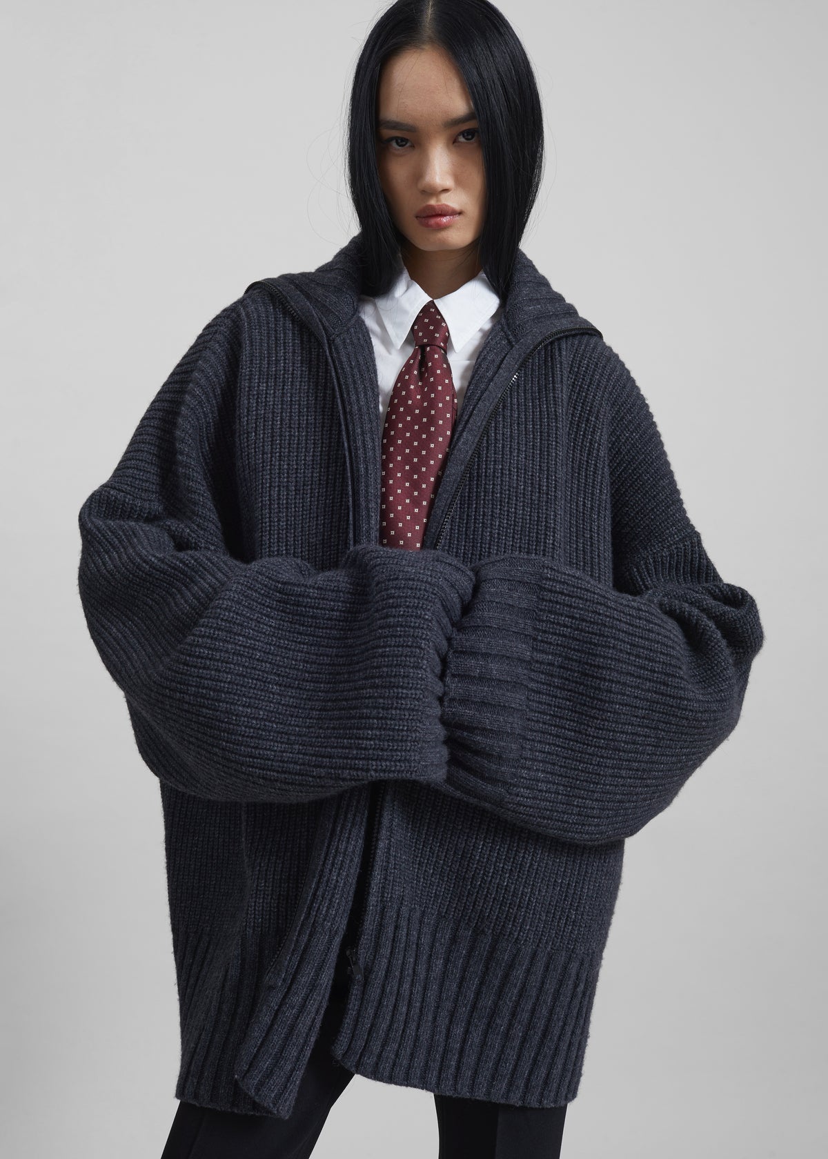 Saclay Oversized Zip-Up Cardigan - Charcoal - 2