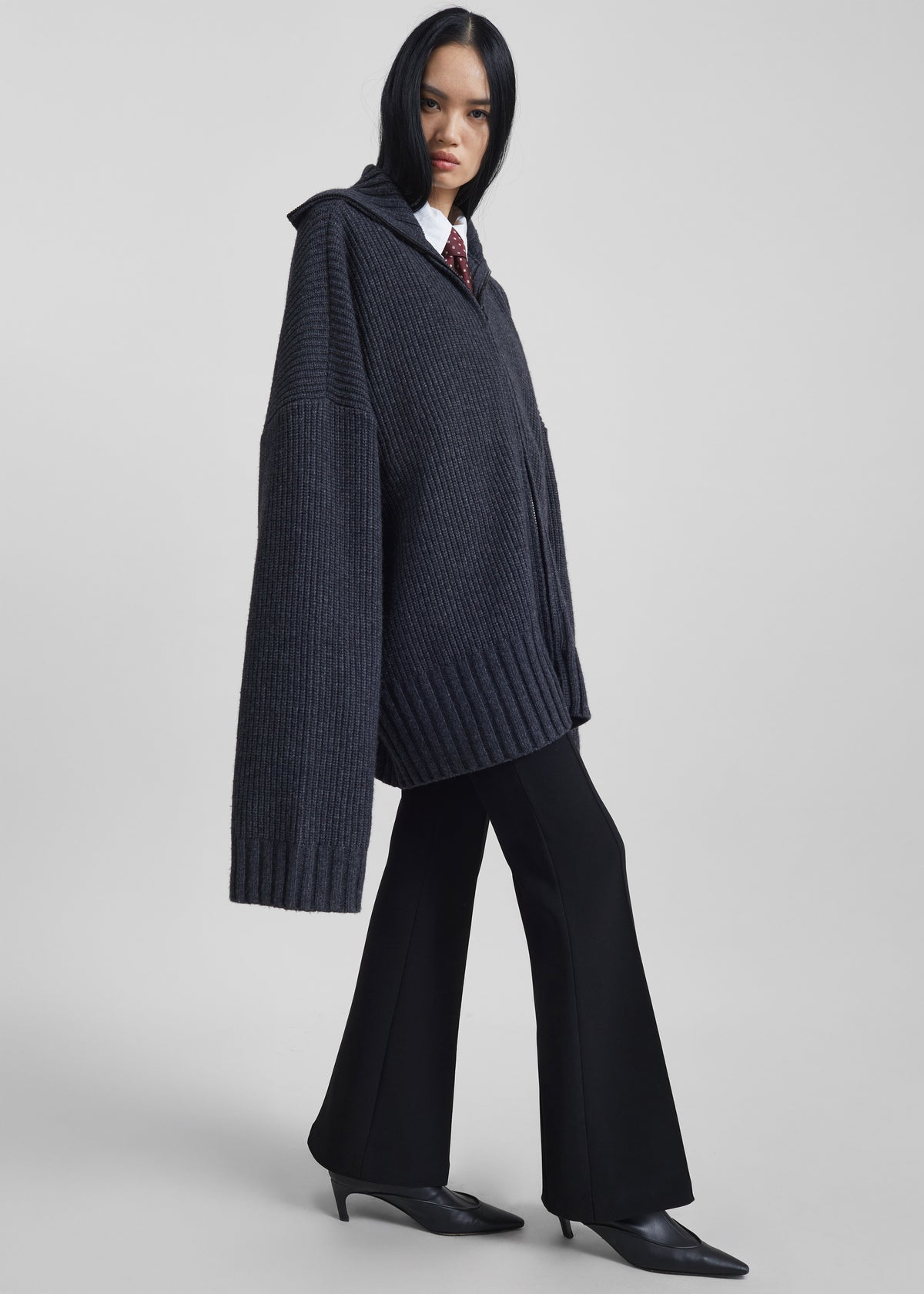 Saclay Oversized Zip-Up Cardigan - Charcoal - 3