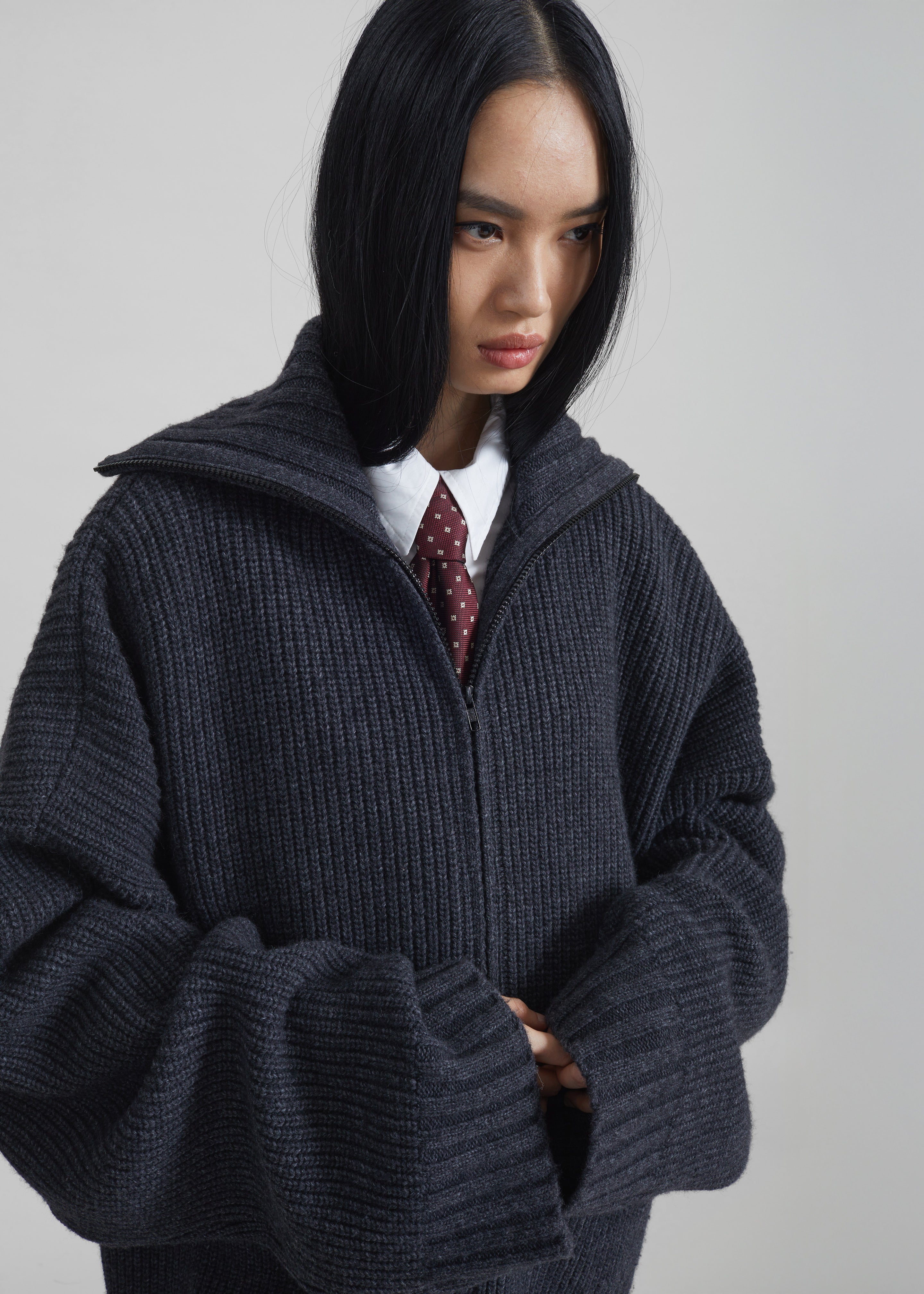 Saclay Oversized Zip-Up Cardigan - Charcoal – The Frankie Shop