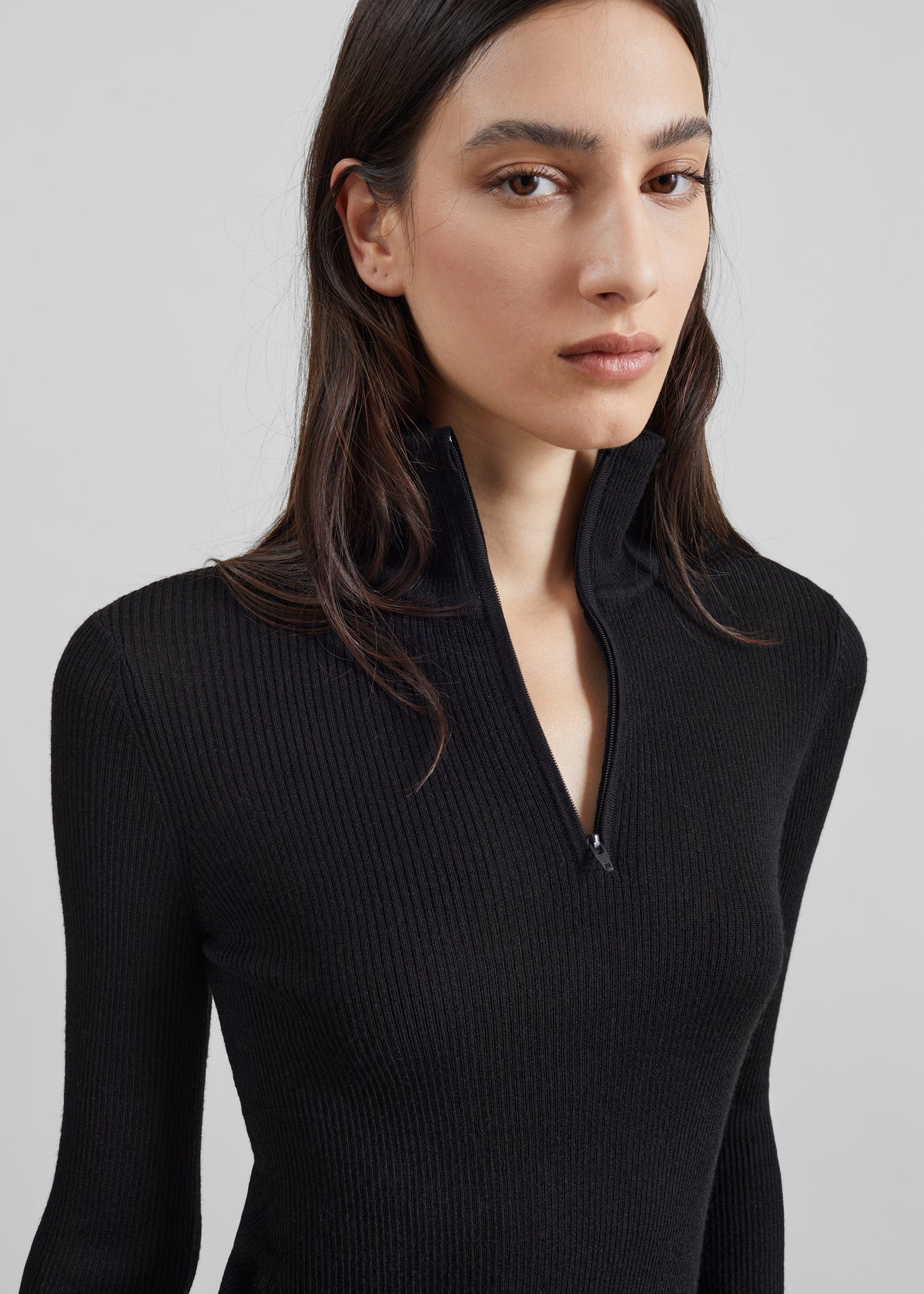 Sade Knit Zip Sweater - Black