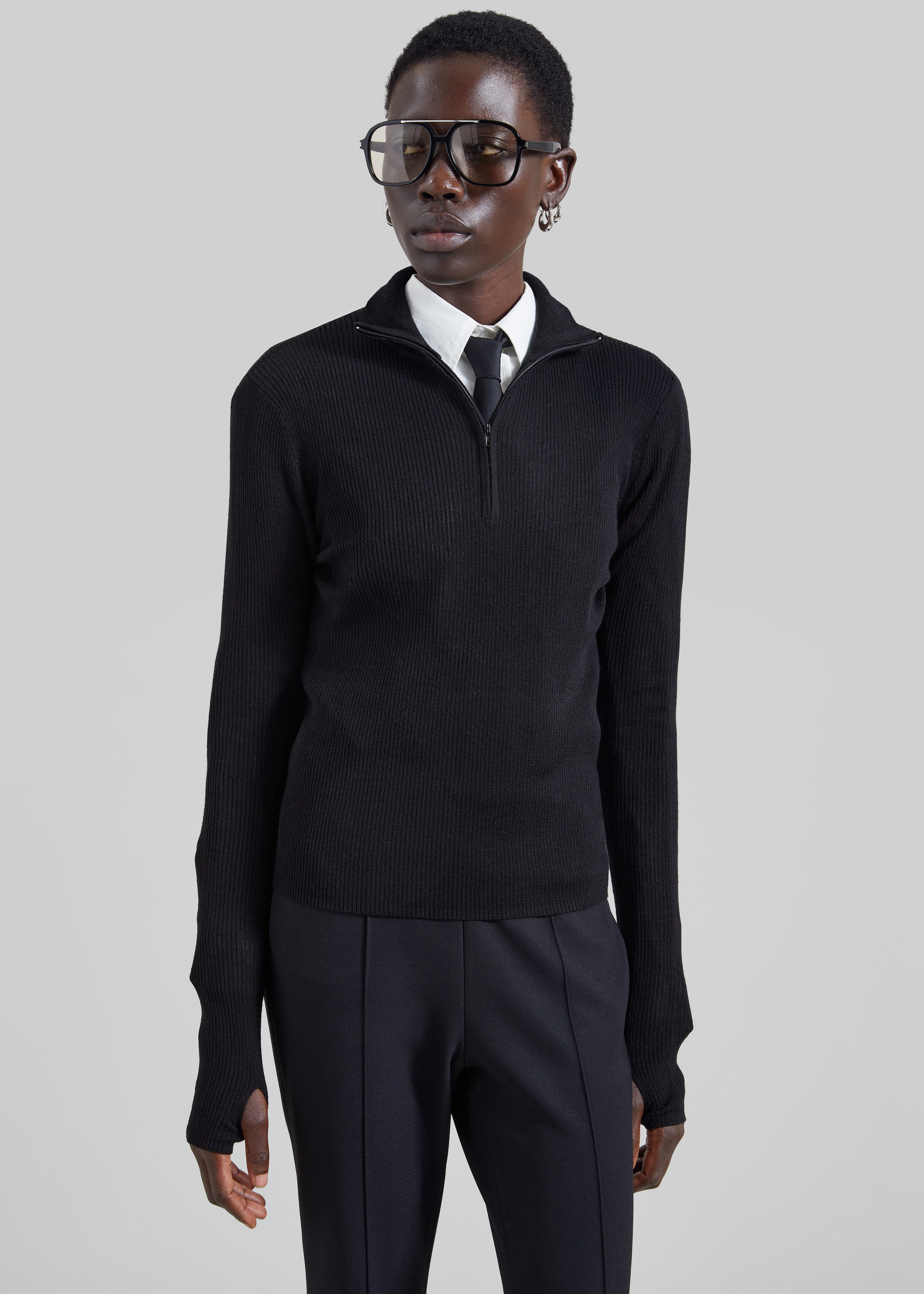 Sade Knit Zip Sweater - Black - 5