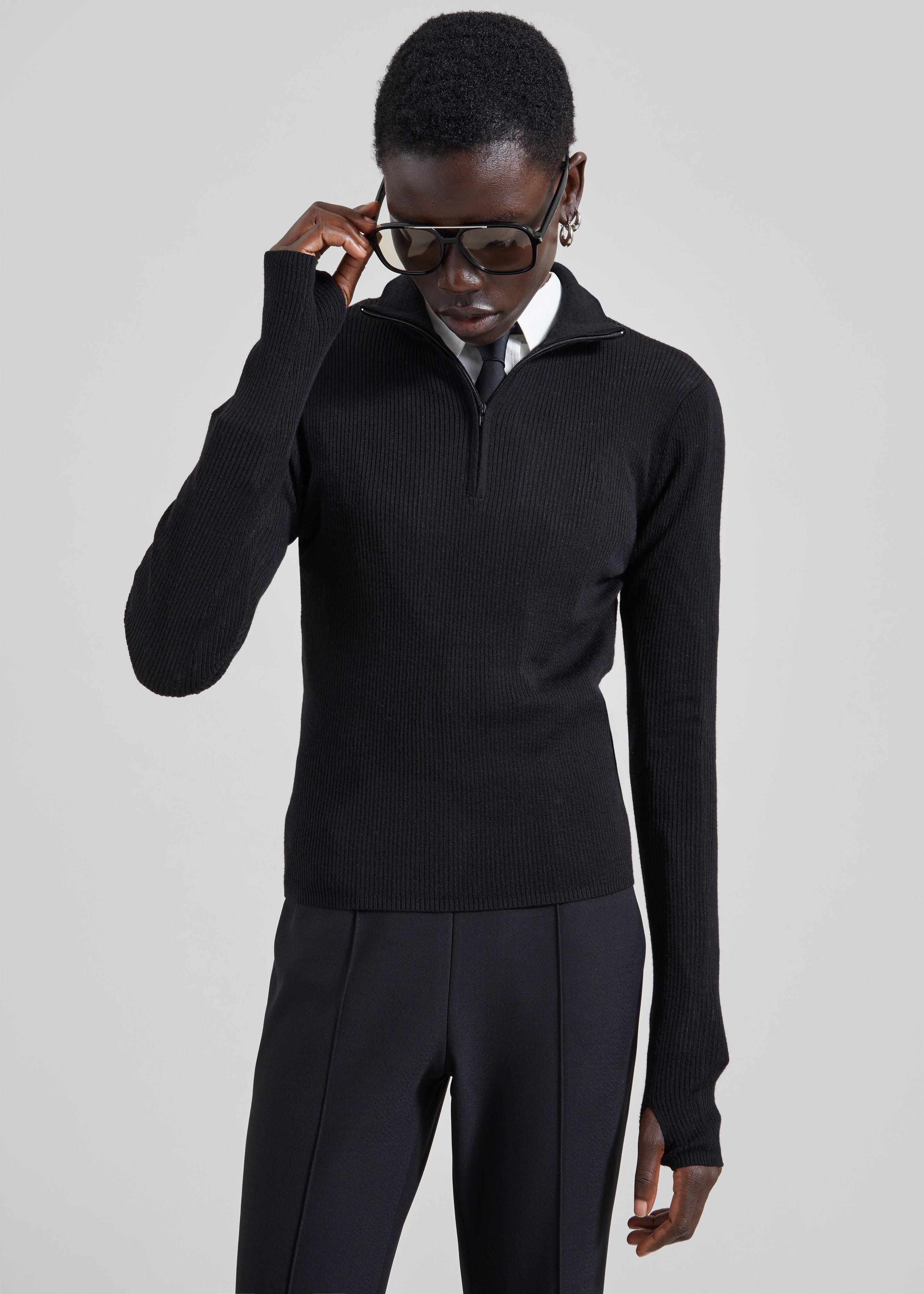 Sade Knit Zip Sweater - Black - 2