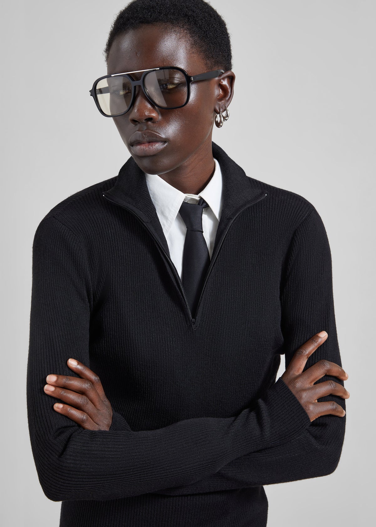 Sade Knit Zip Sweater - Black - 1