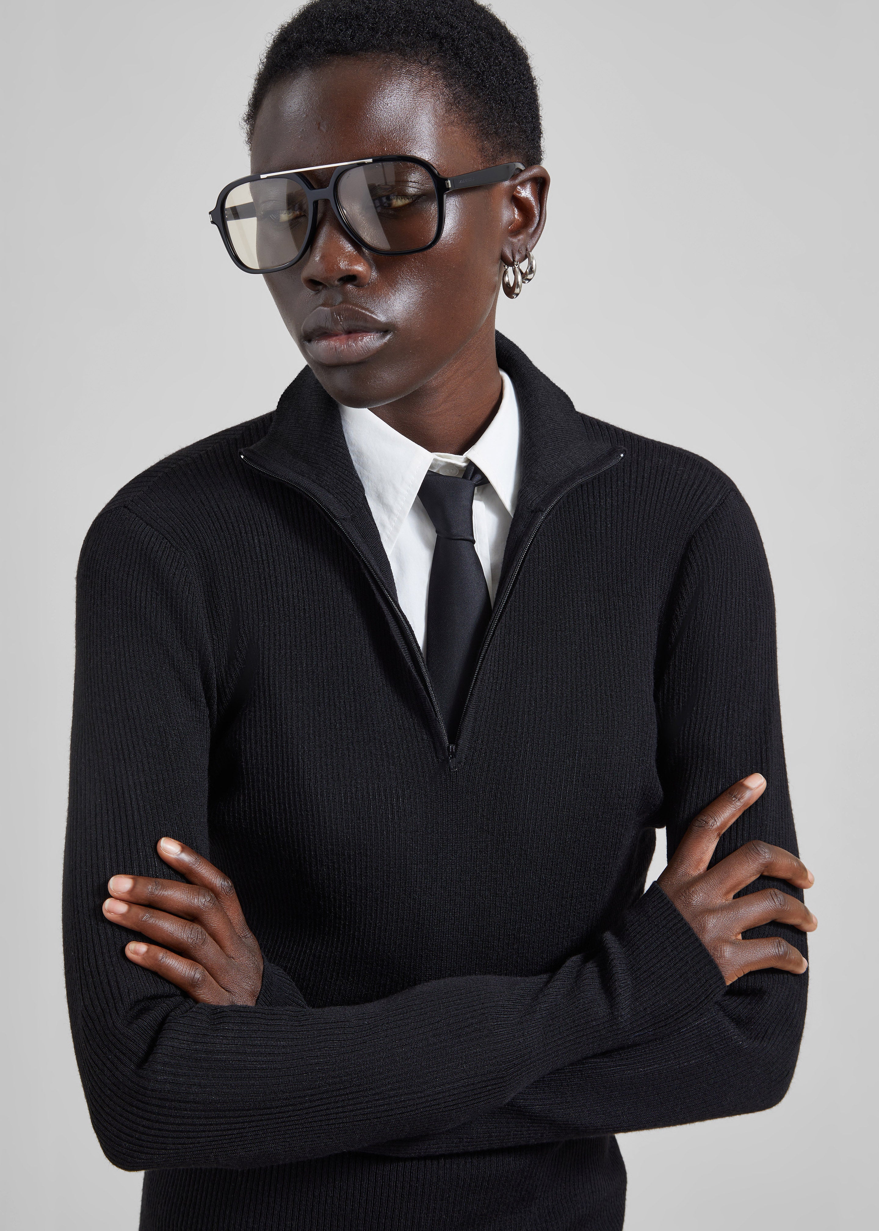 Sade Knit Zip Sweater - Black - 1