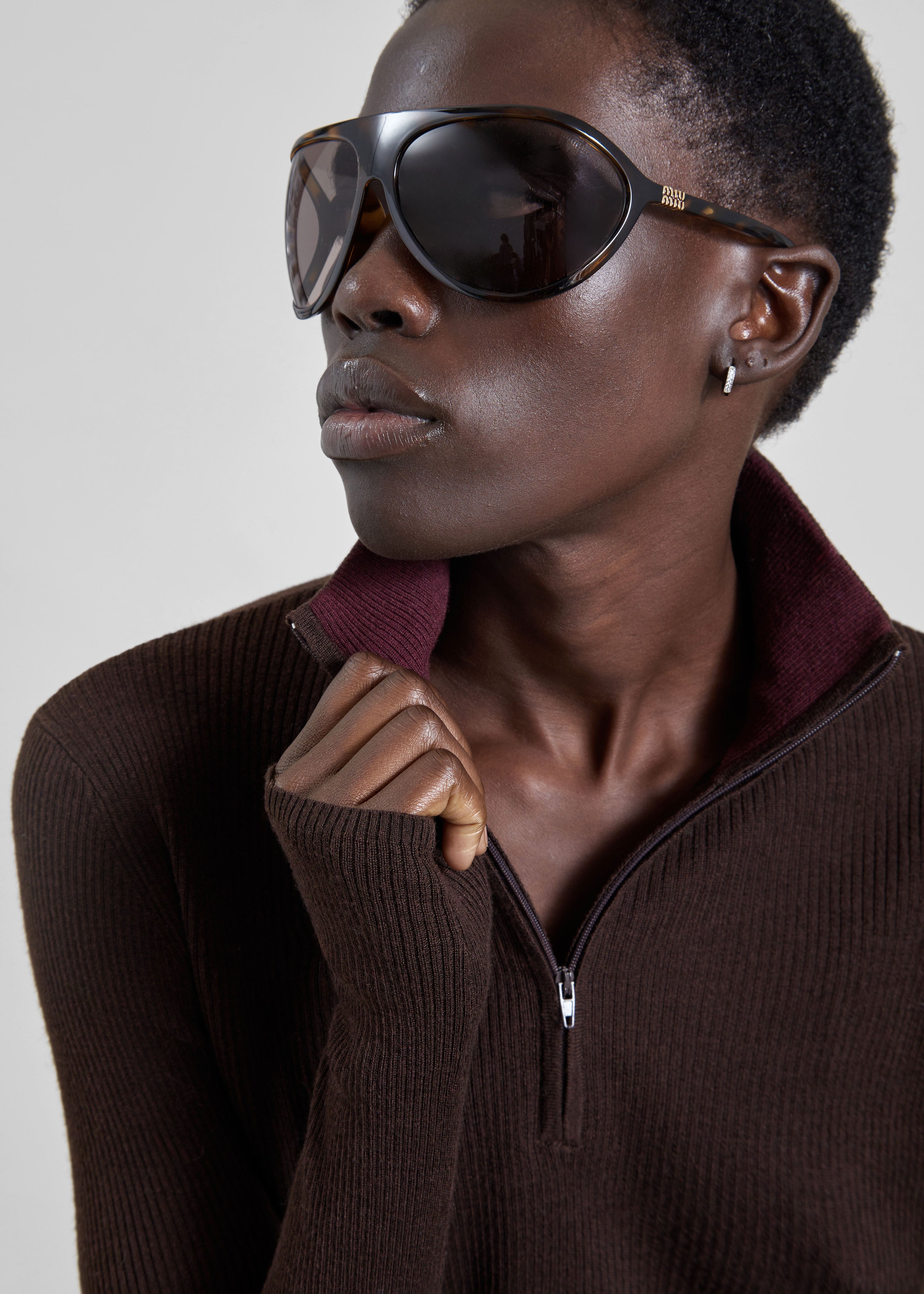 Sade Knit Zip Sweater - Brown/Burgundy – The Frankie Shop