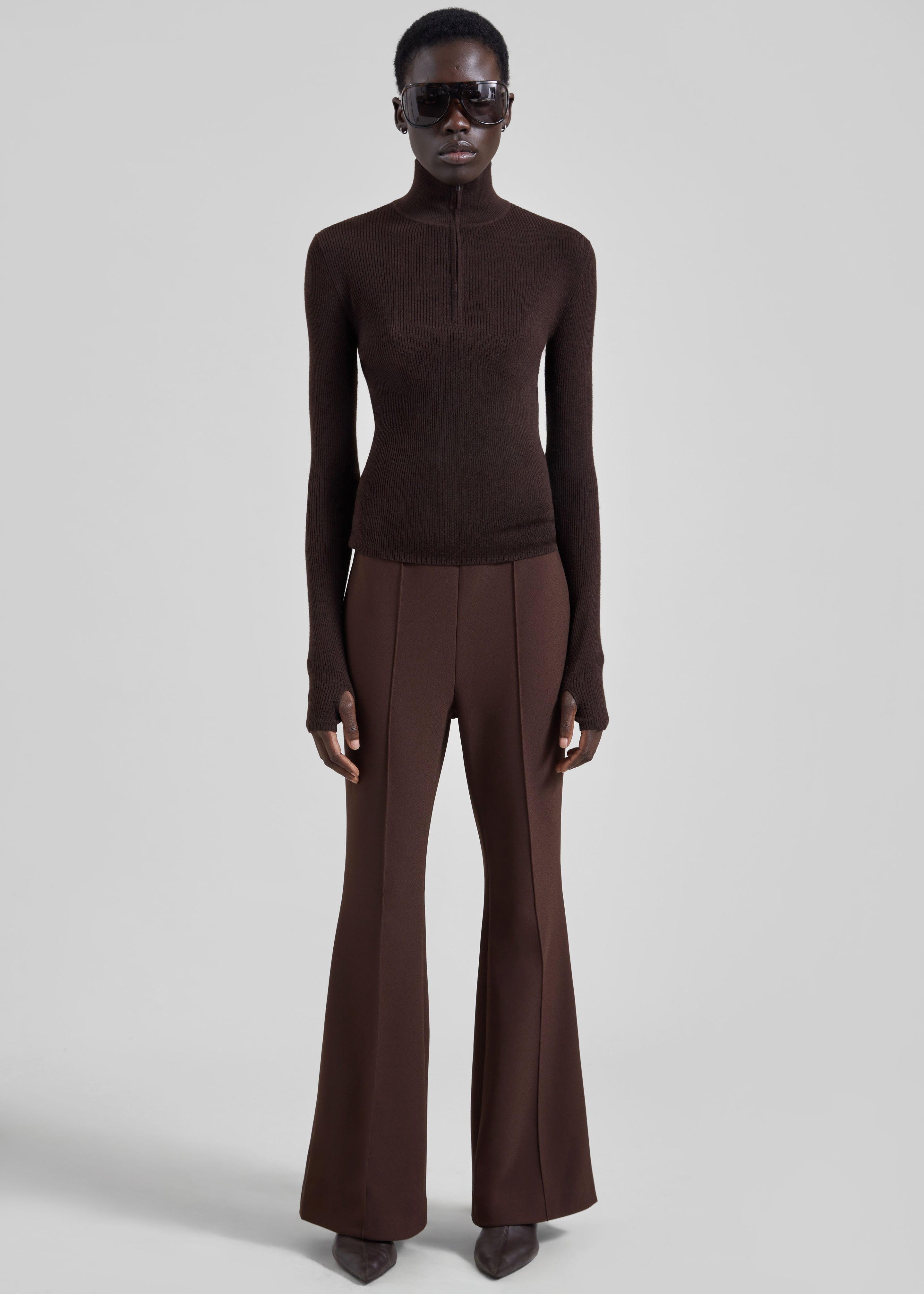 Sade Knit Zip Sweater - Brown/Burgundy – The Frankie Shop