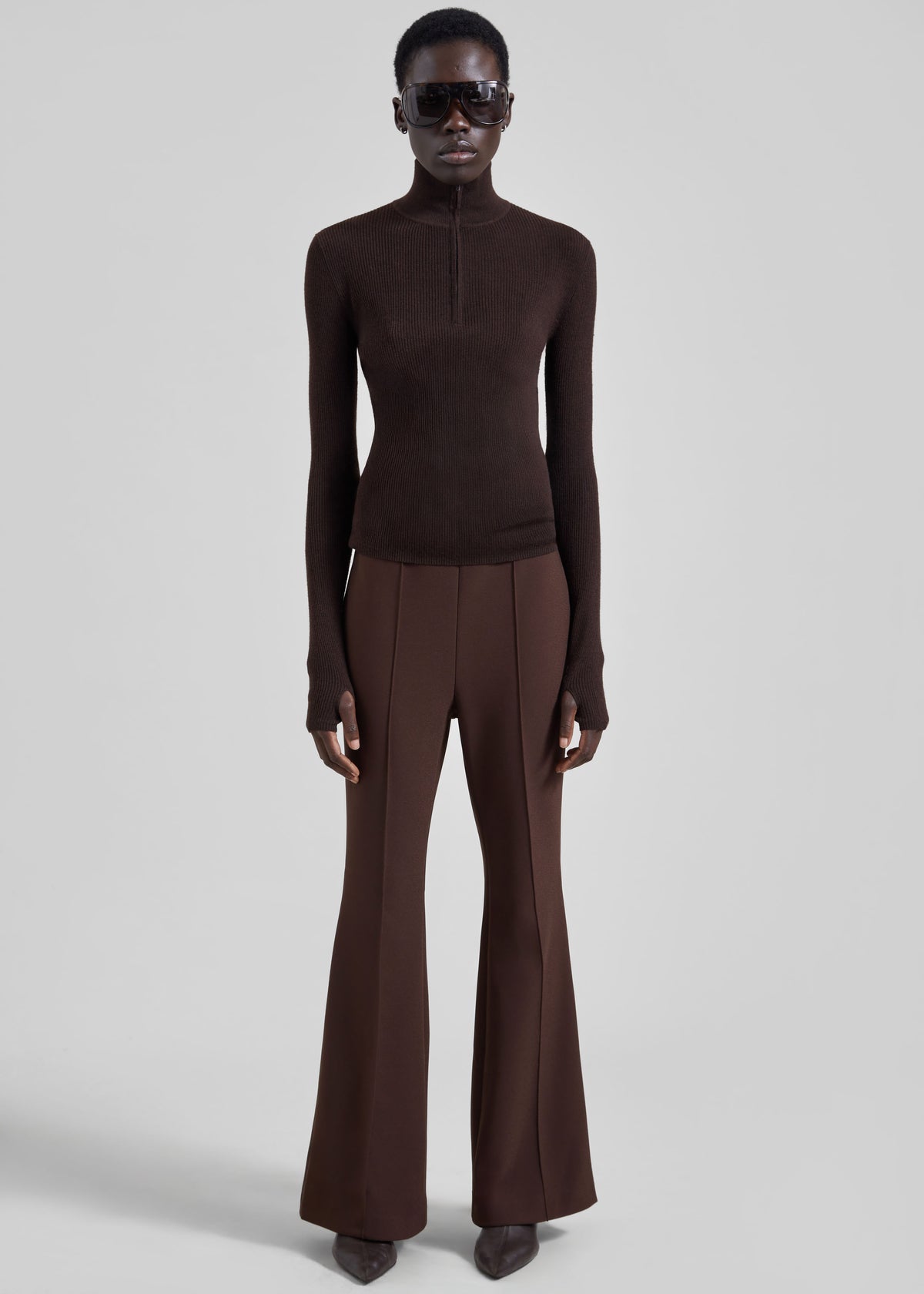 Sade Knit Zip Sweater - Brown/Burgundy - 6