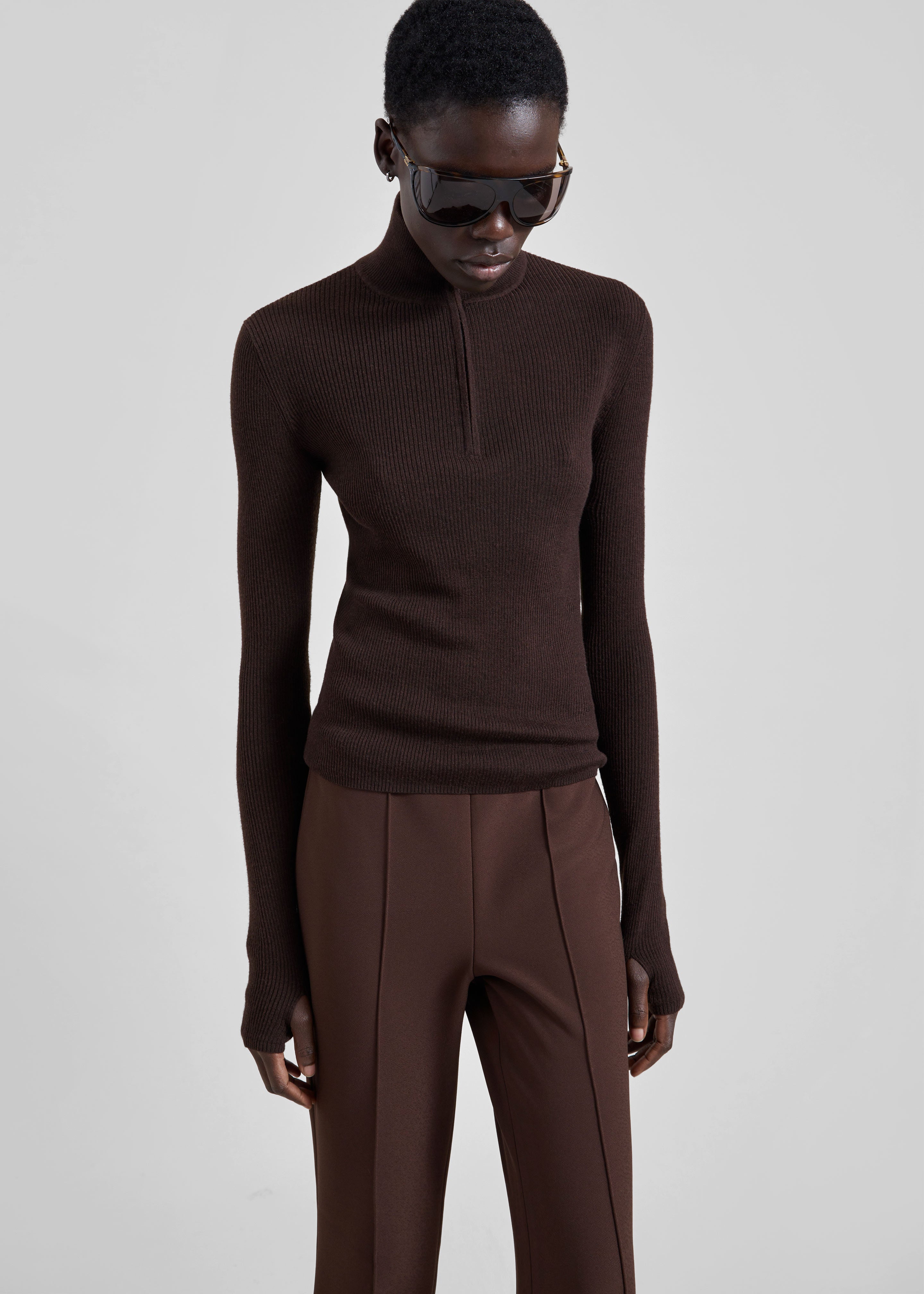Sade Knit Zip Sweater - Brown/Burgundy – The Frankie Shop