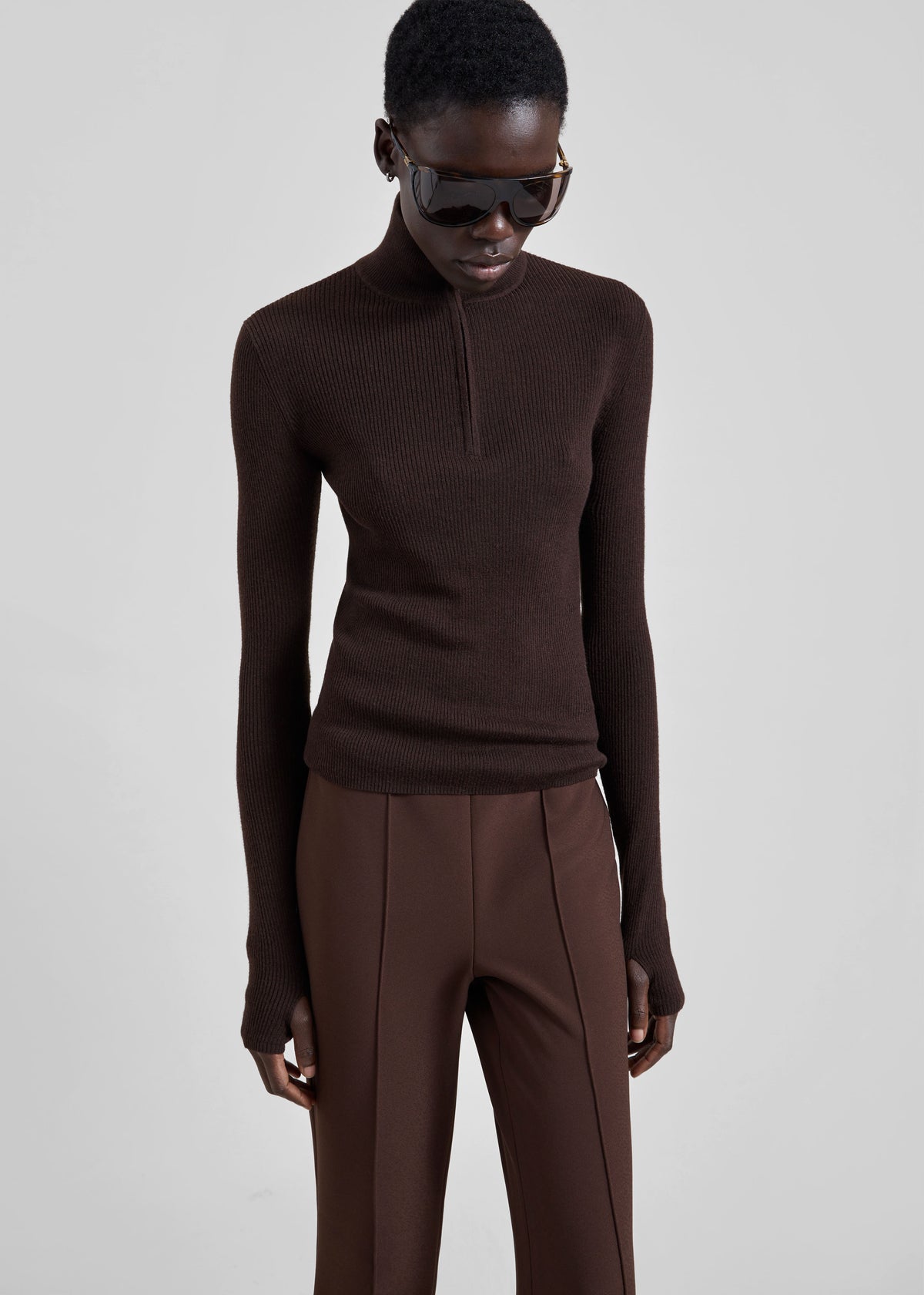 Sade Knit Zip Sweater - Brown/Burgundy - 4