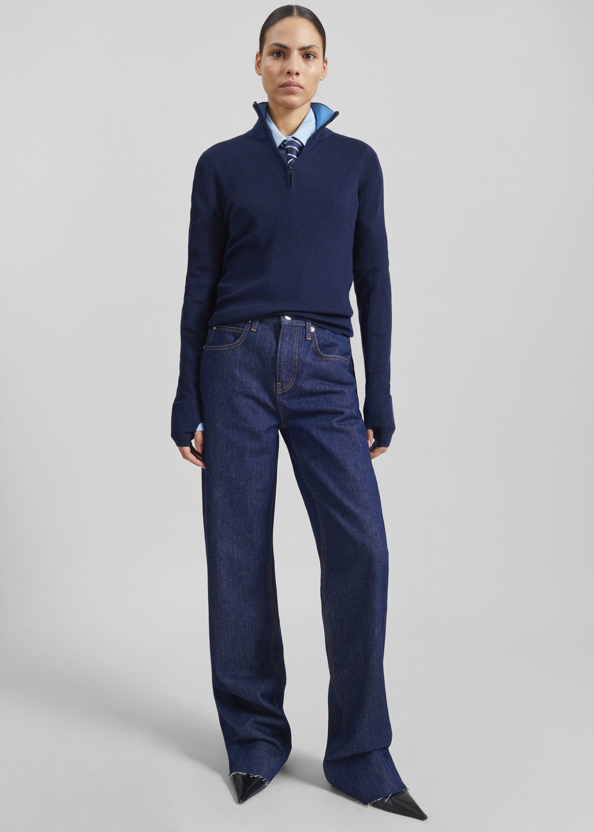 Sade Knit Zip Sweater - Dark Navy/Light Blue - 4